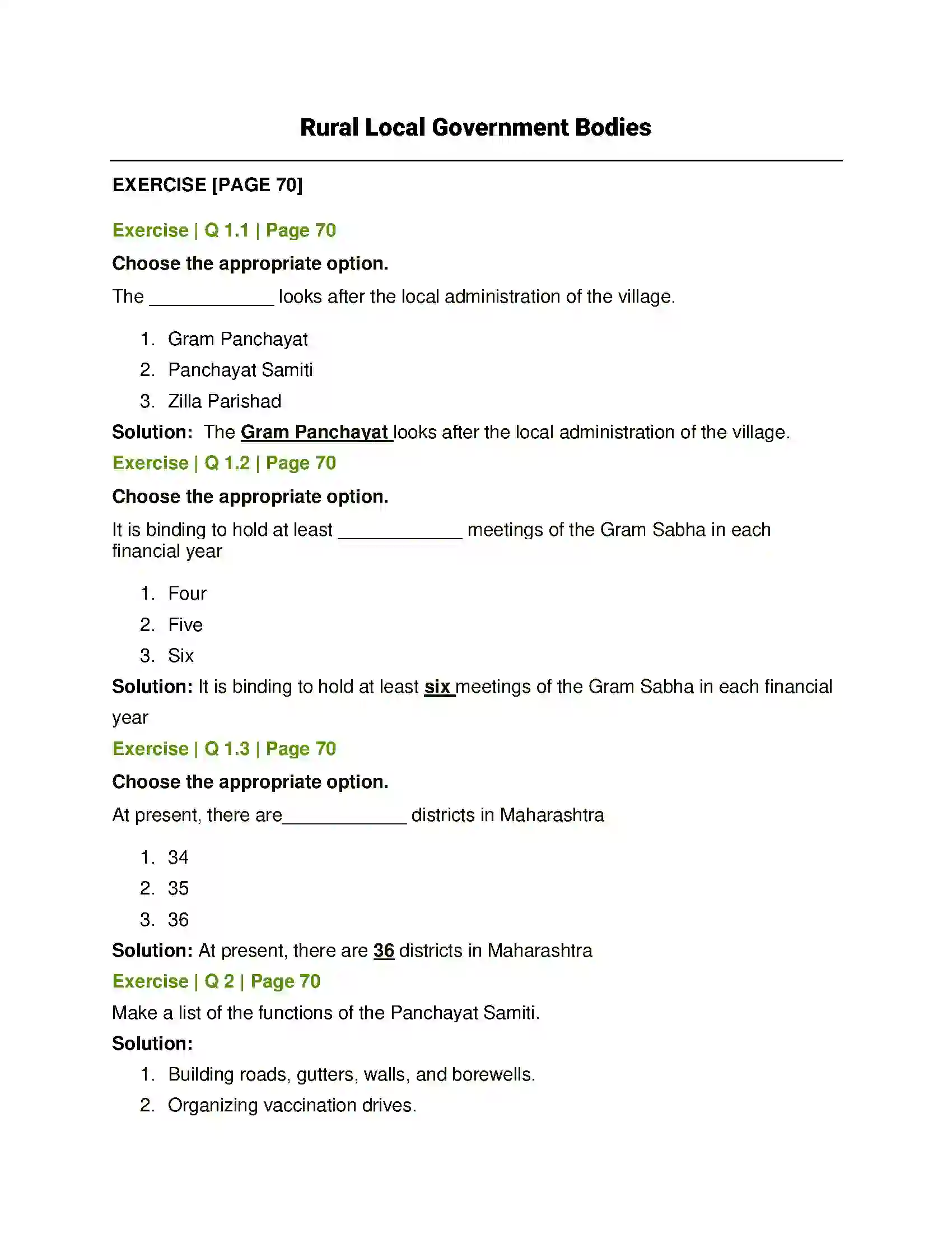 Maharashtra Board Class 6th History and Civics Rural Local Government Bodies Solution 1