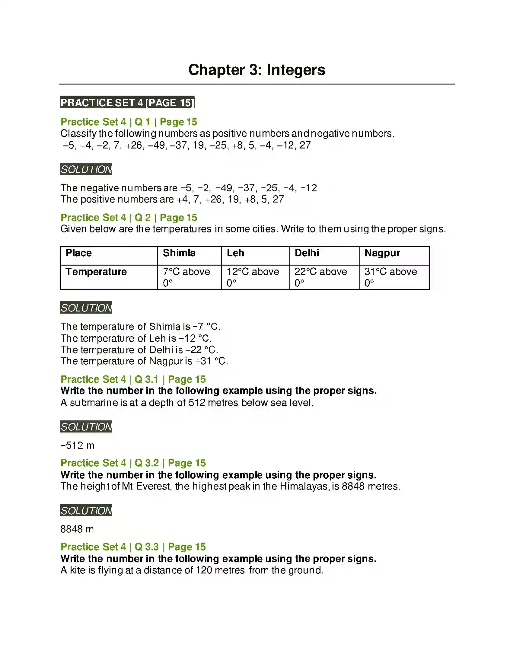 Maharashtra Board Class 6th Mathematics Integers Solution 1