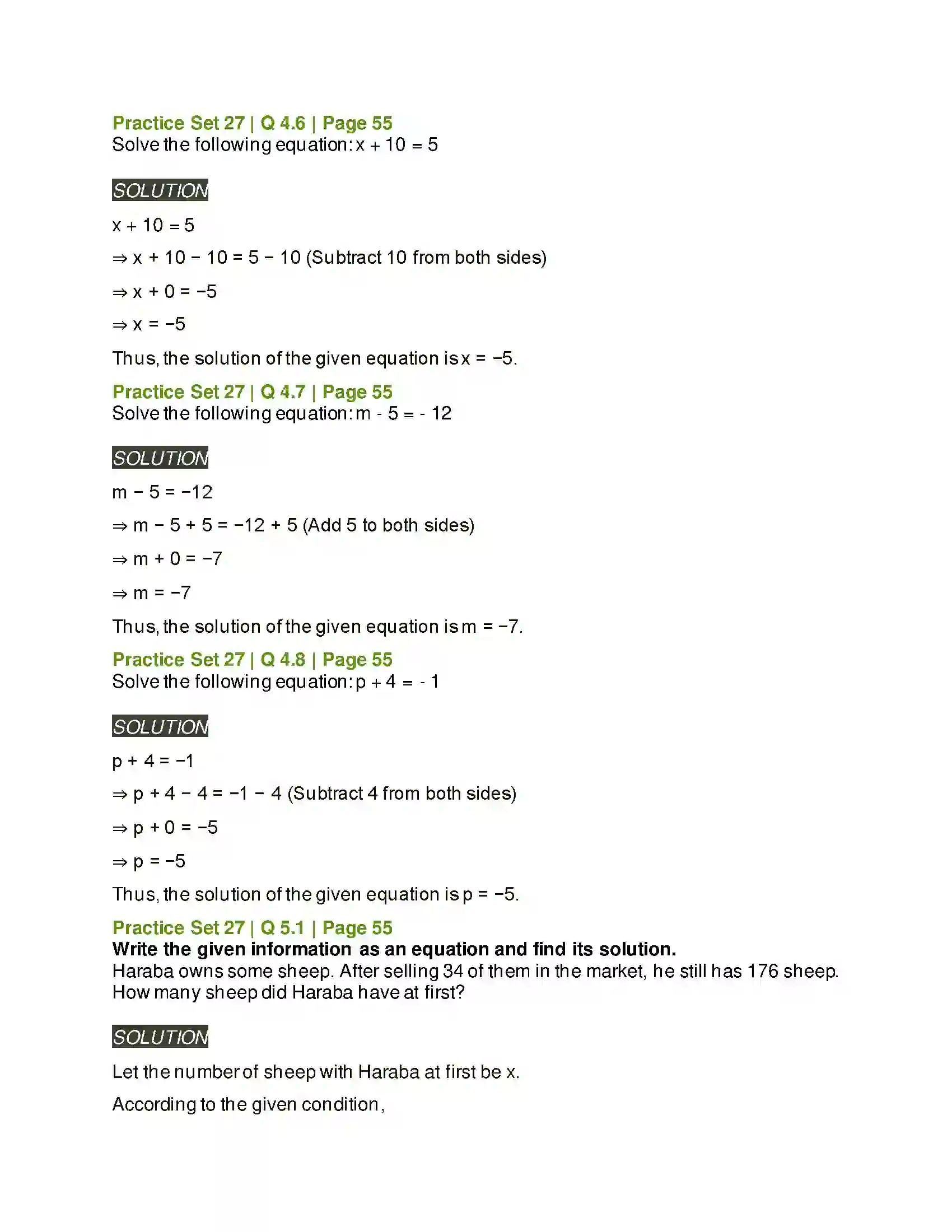 Maharashtra Board Class 6th Mathematics Equations Solution 7