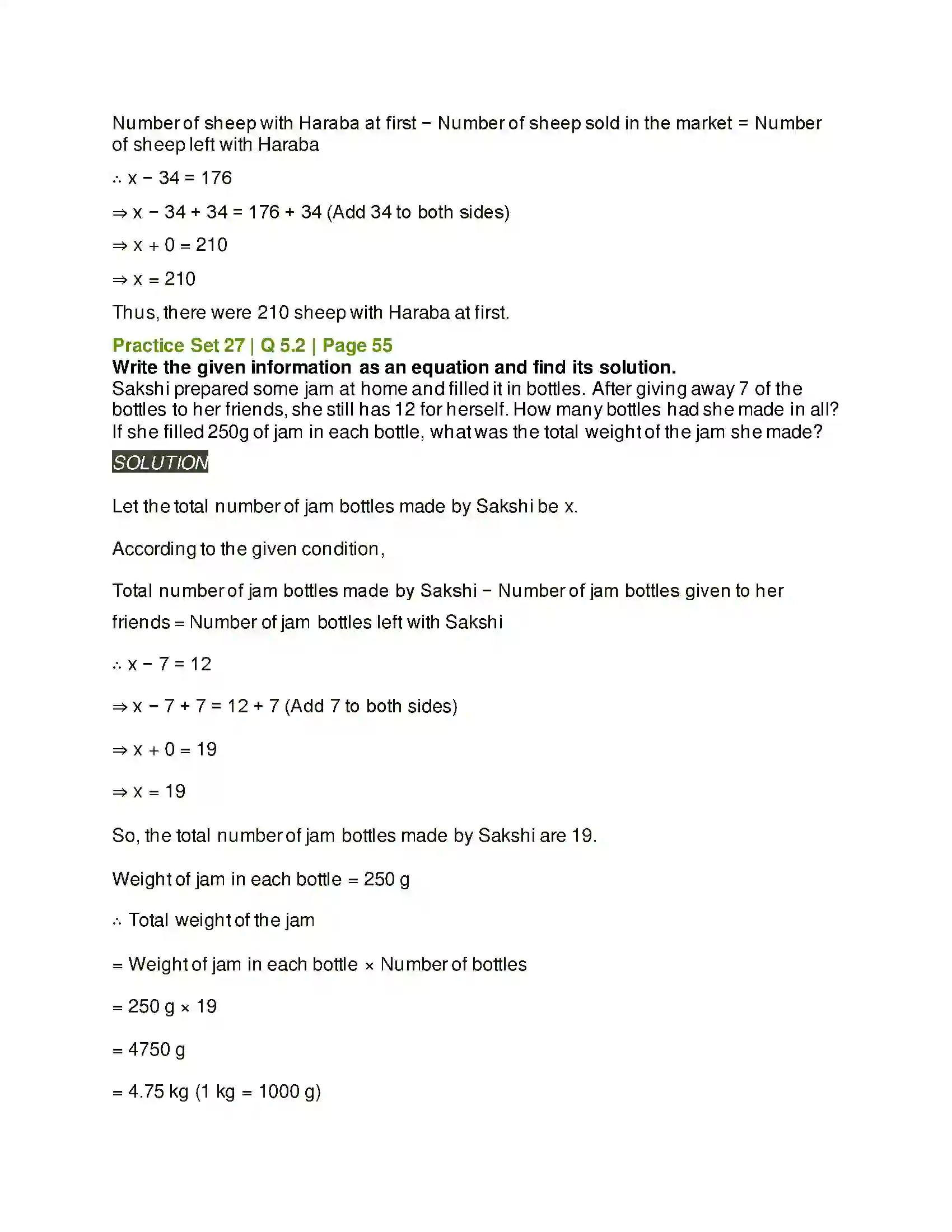 Maharashtra Board Class 6th Mathematics Equations Solution 8