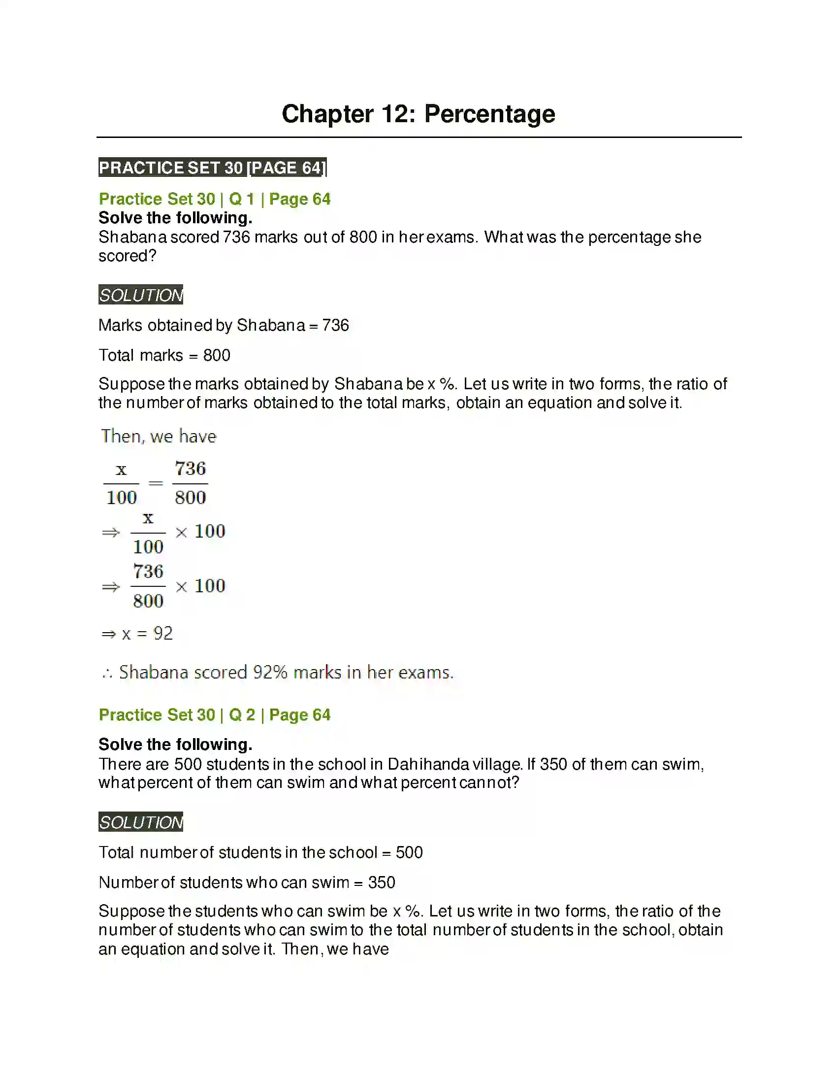 Maharashtra Board Class 6th Mathematics Percentage Solution 1