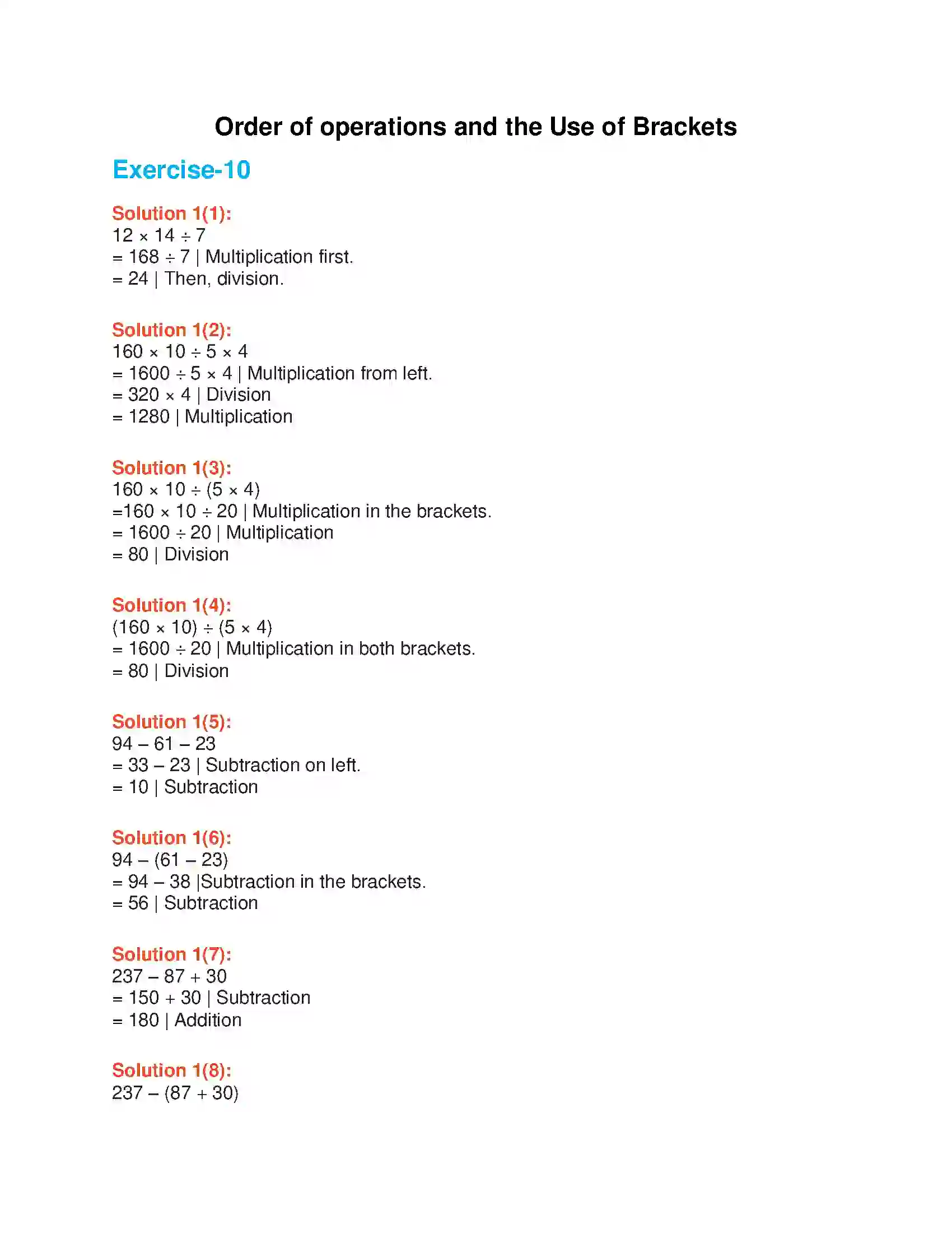Maharashtra Board Class 6th Mathematics Order of operations and the Use of Brackets Solution 1