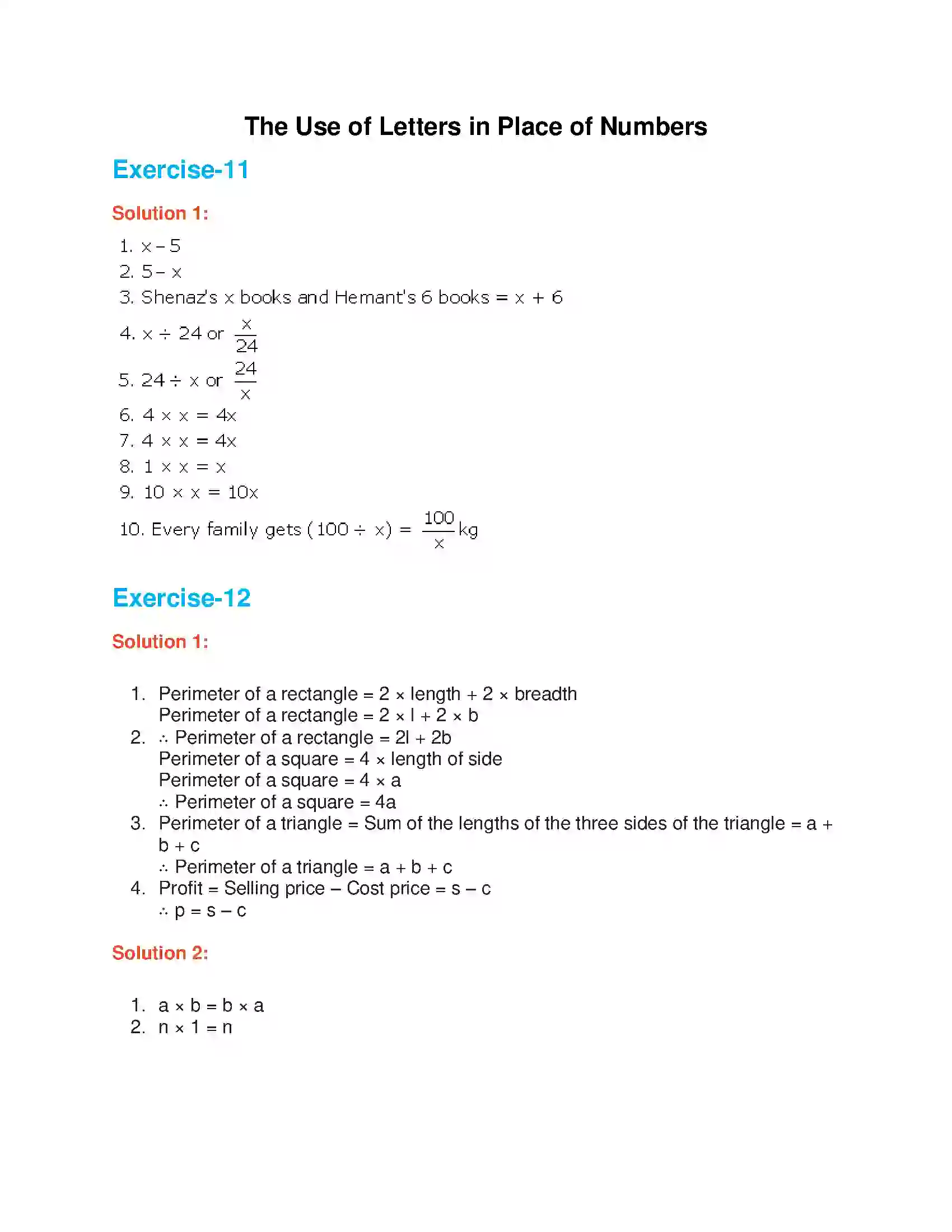 Maharashtra Board Class 6th Mathematics The Use of Letters in Place of Numbers Solution 1