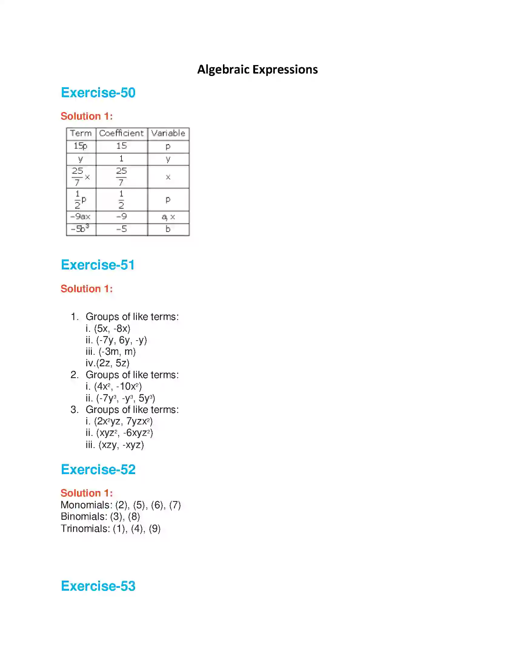 Maharashtra Board Class 6th Mathematics Algebraic Expressions Solution 1