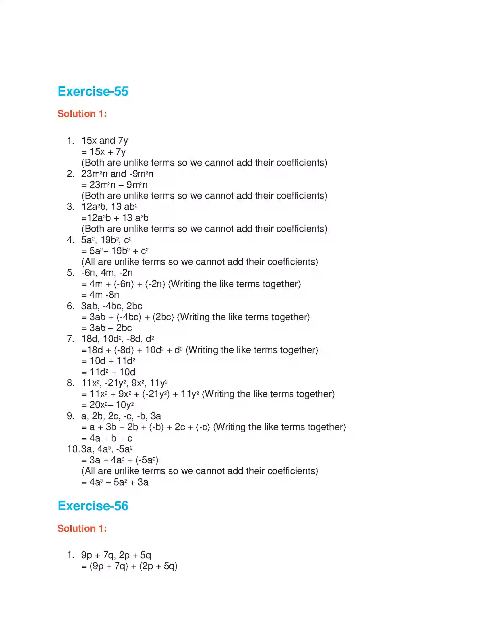 Maharashtra Board Class 6th Mathematics Addition and Subtraction of Algebraic Expressions Solution 2