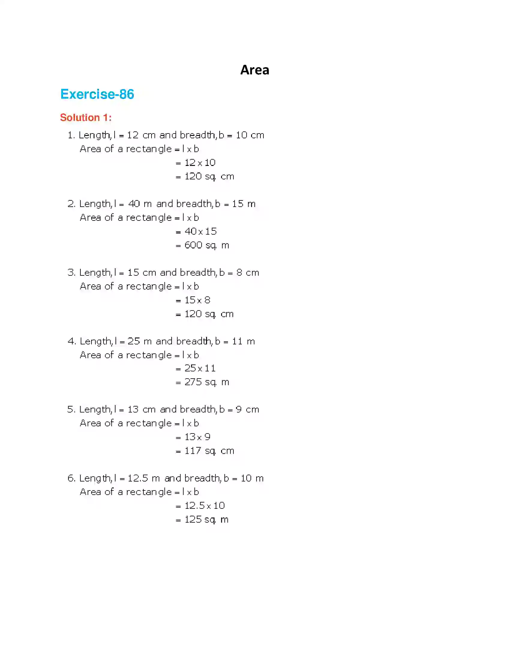 Maharashtra Board Class 6th Mathematics Area Solution 1