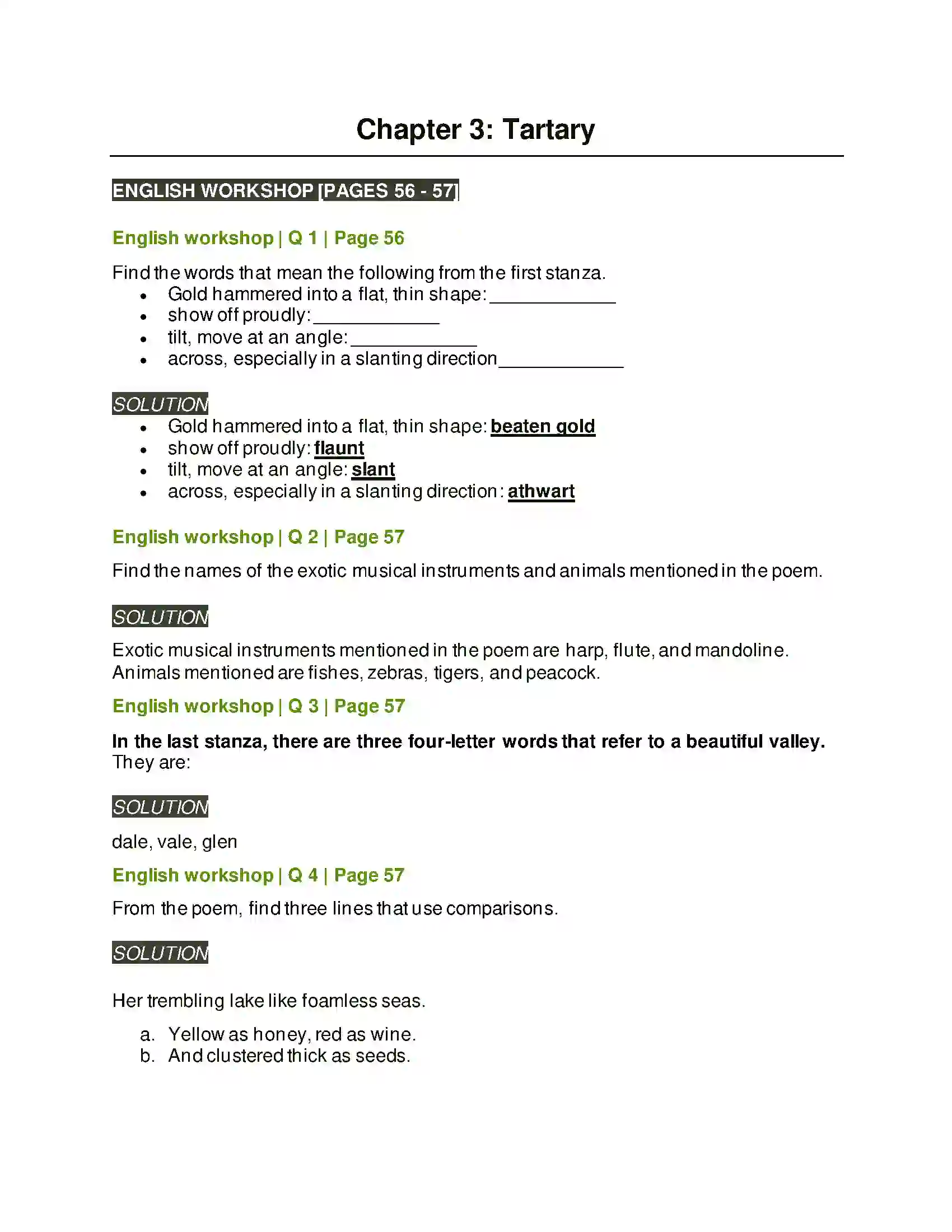 Maharashtra Board Class 7th English Tartary Solution 1