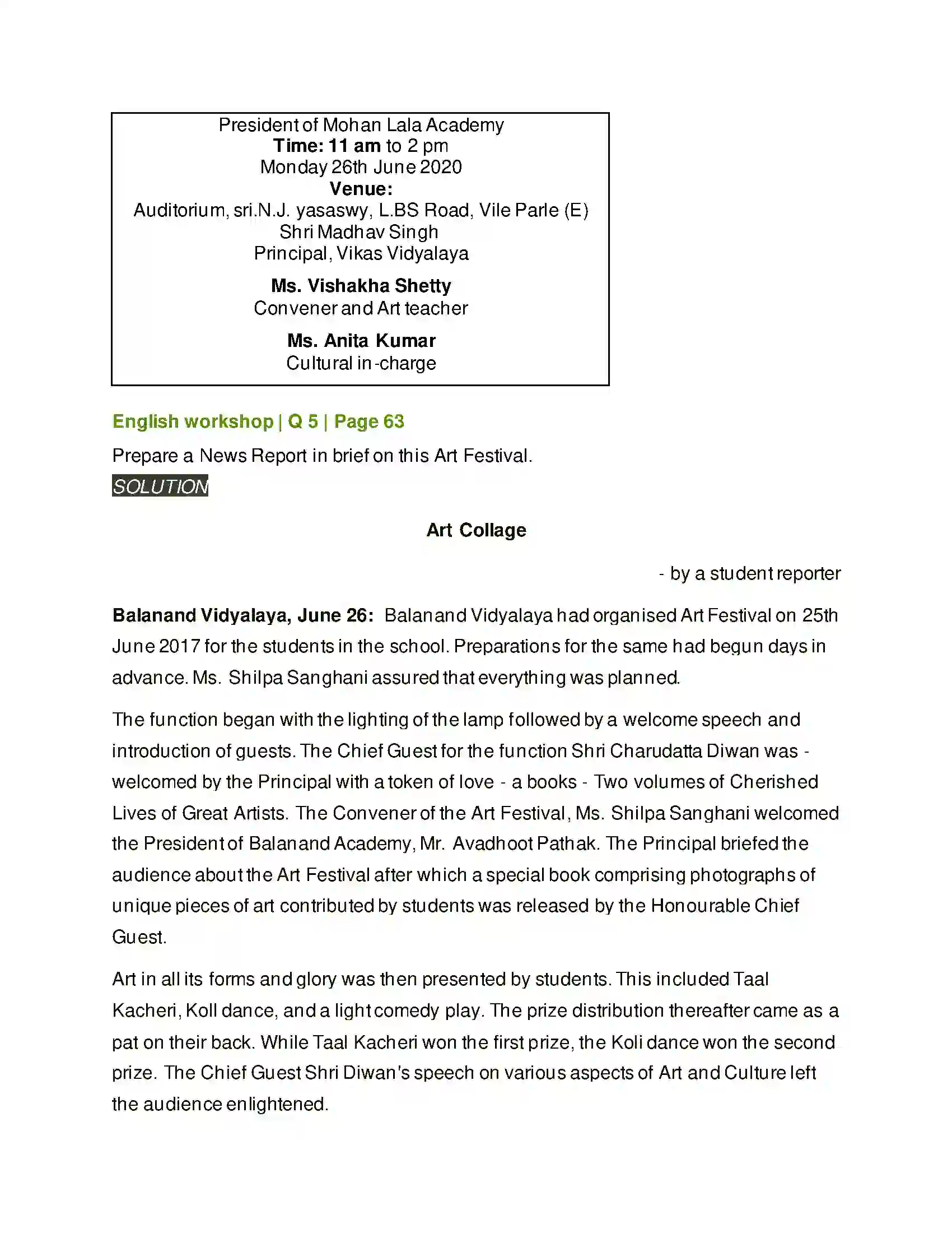 Maharashtra Board Class 7th English Compere a Programme Solution 5