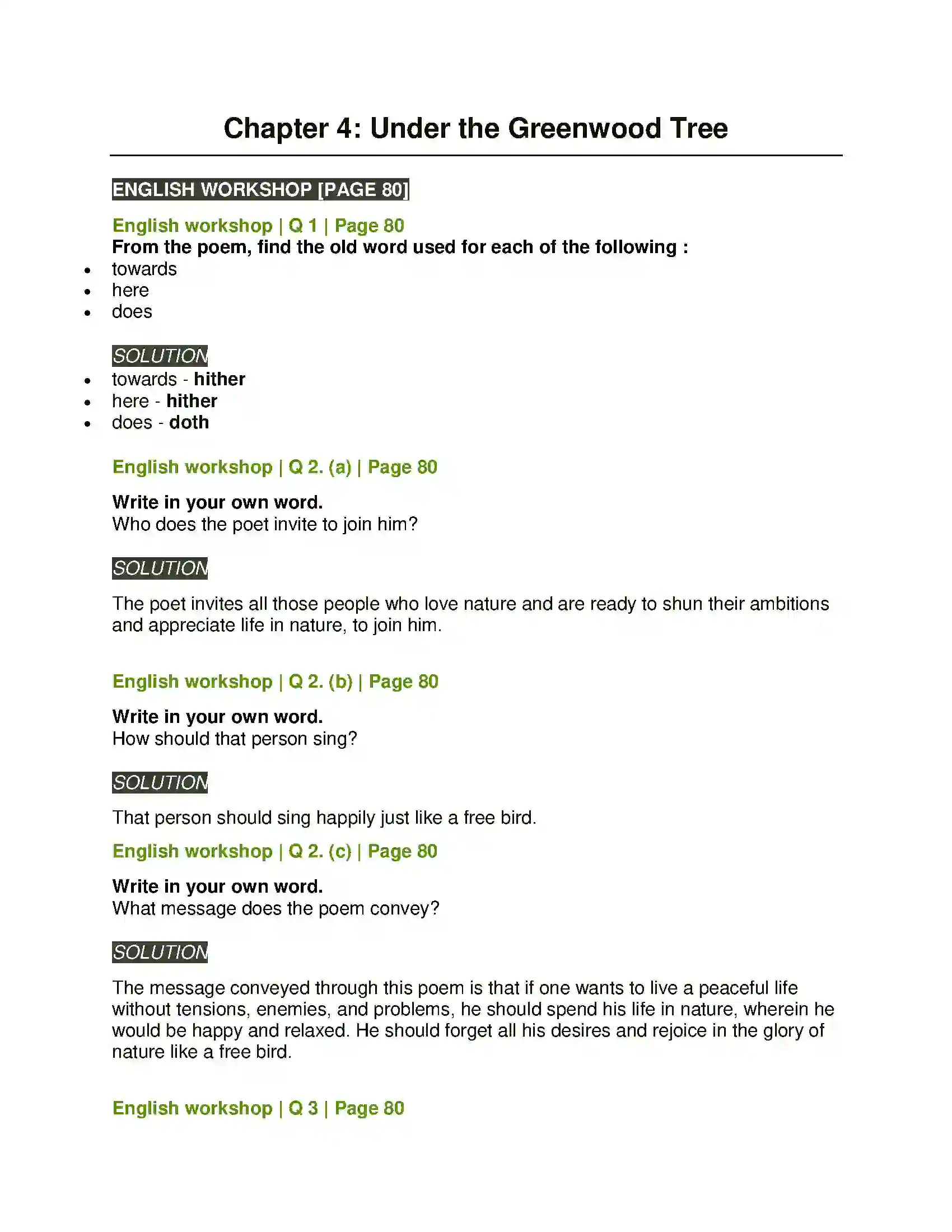 Maharashtra Board Class 7th English Under the Greenwood Tree Solution 1