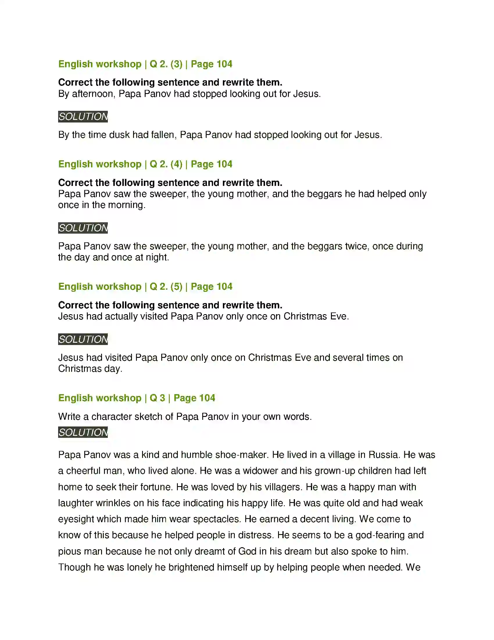 Maharashtra Board Class 7th English Papa Panov’s Special Christmas Solution 2