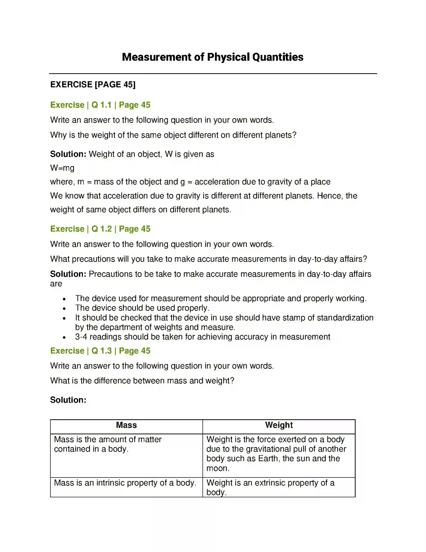 Maharashtra Board Class 7th General Science Measurement of Physical Quantities Solution 1
