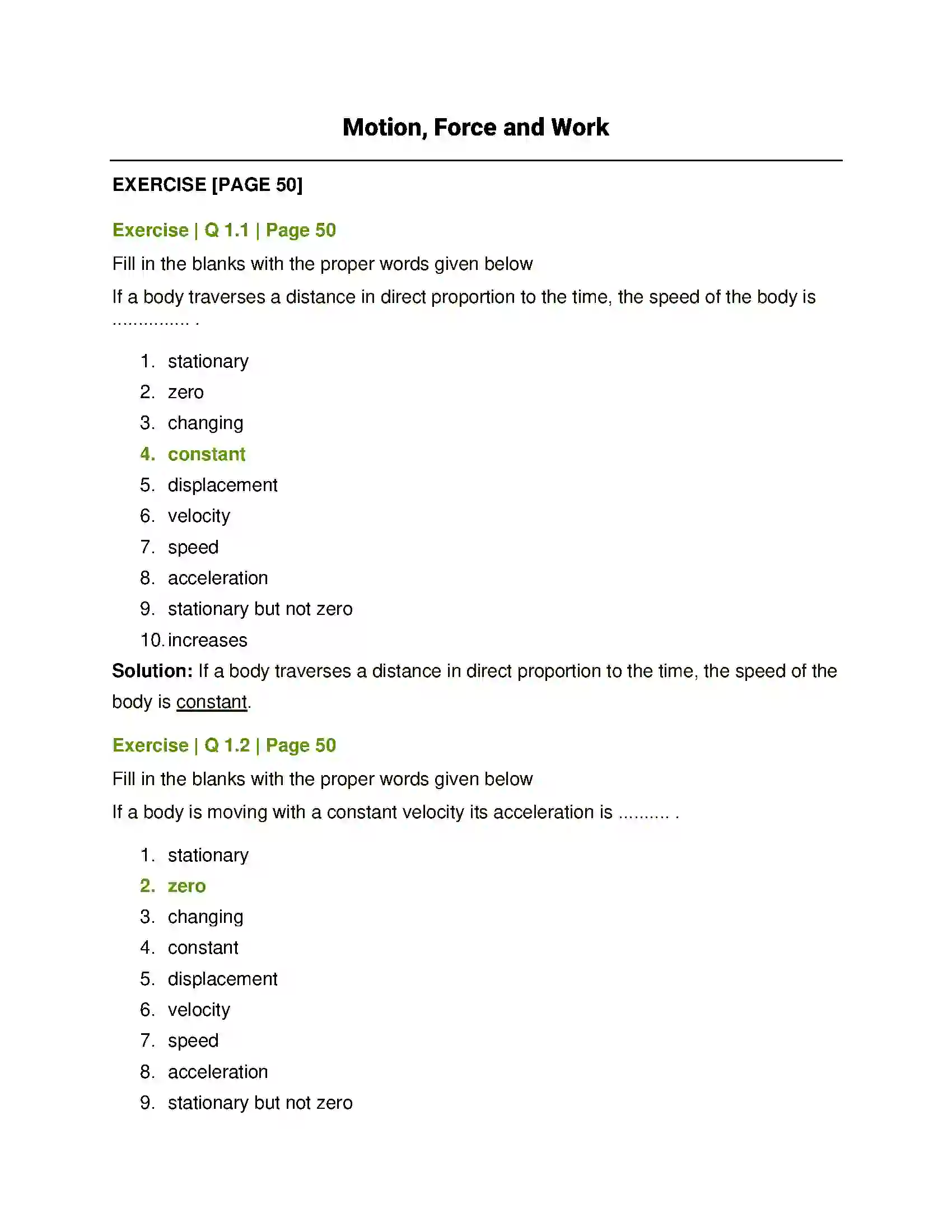 Maharashtra Board Class 7th General Science Motion, Force and Work Solution 1