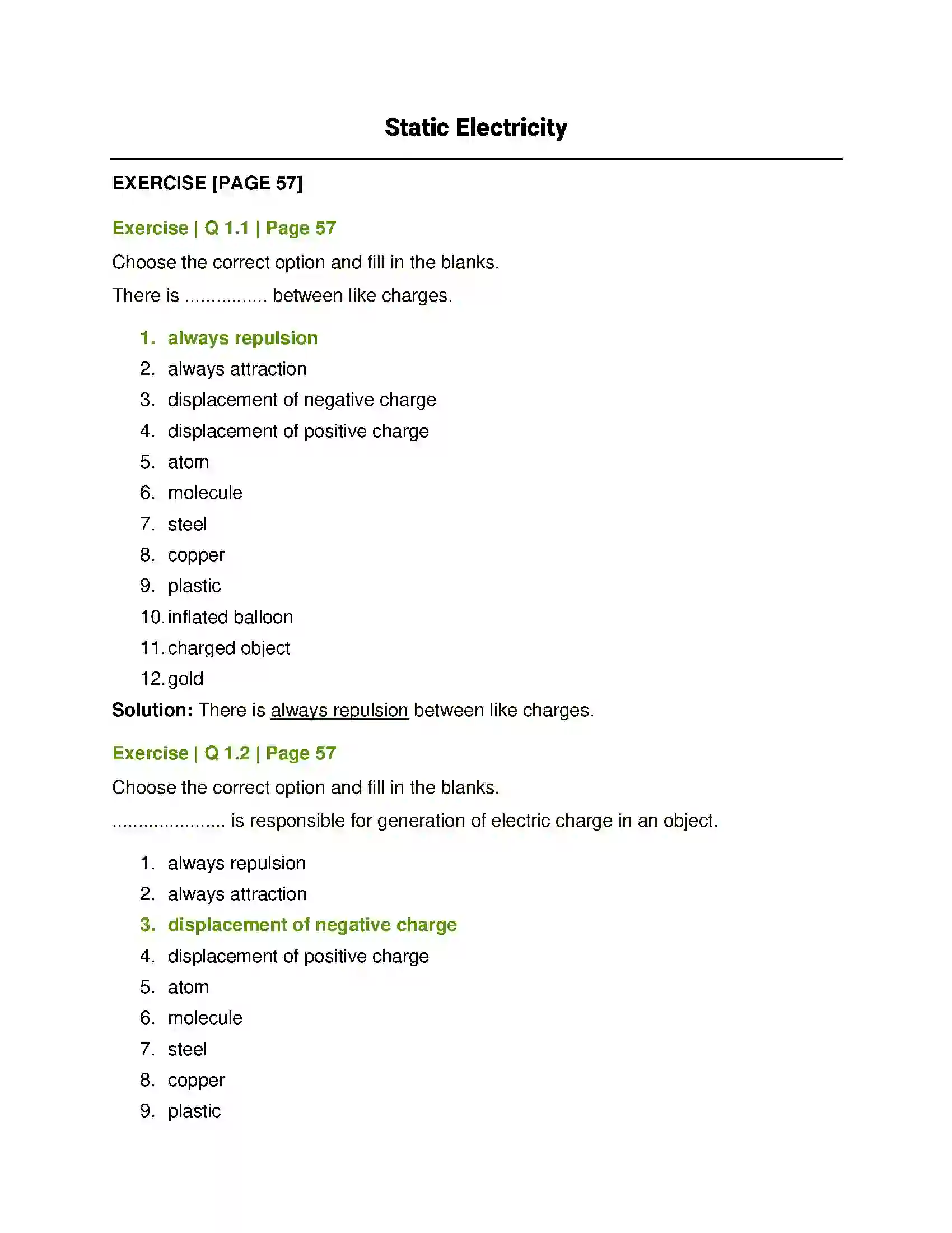 Maharashtra Board Class 7th General Science Static Electricity Solution 1