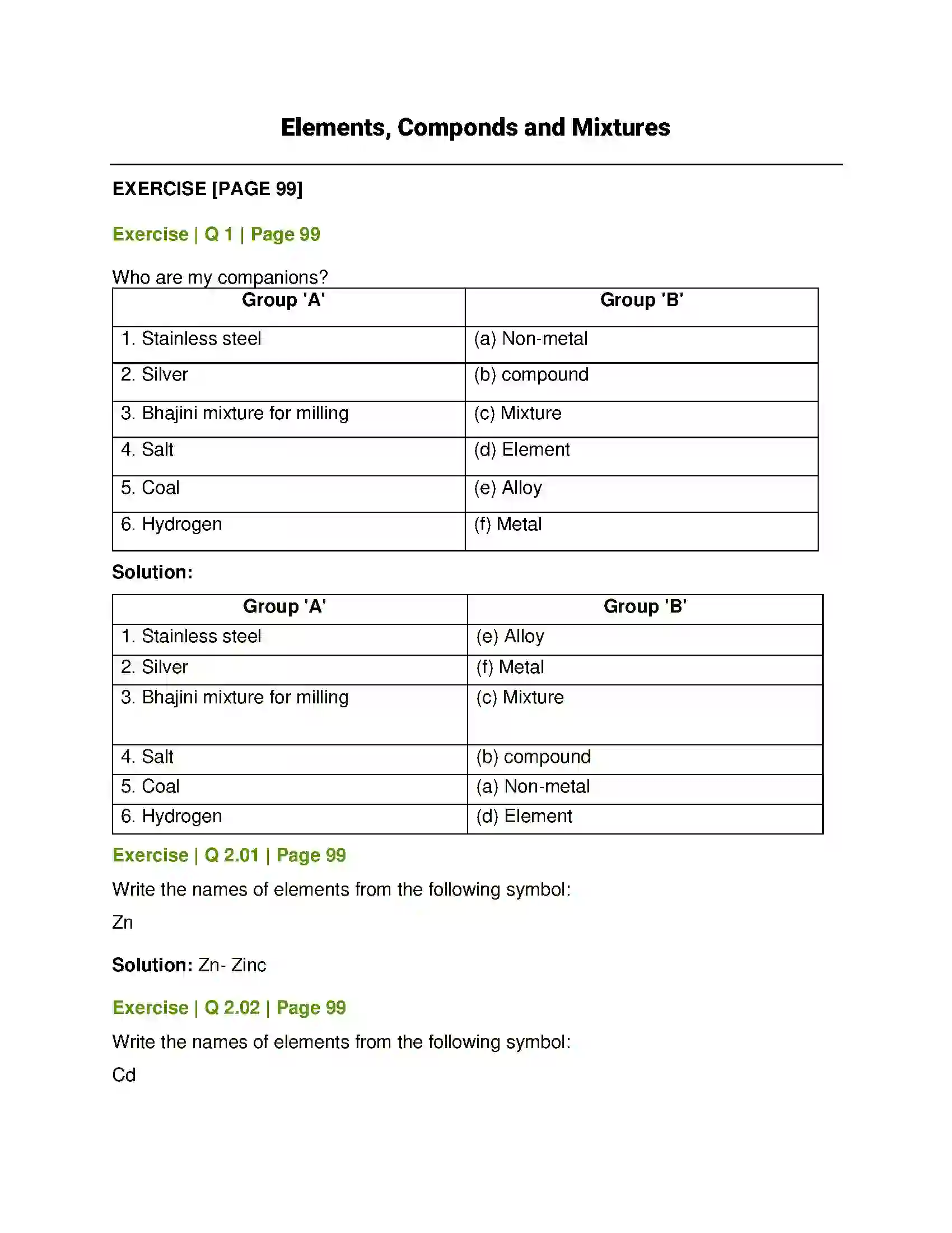 Maharashtra Board Class 7th General Science Elements, Compounds and Mixtures Solution 1