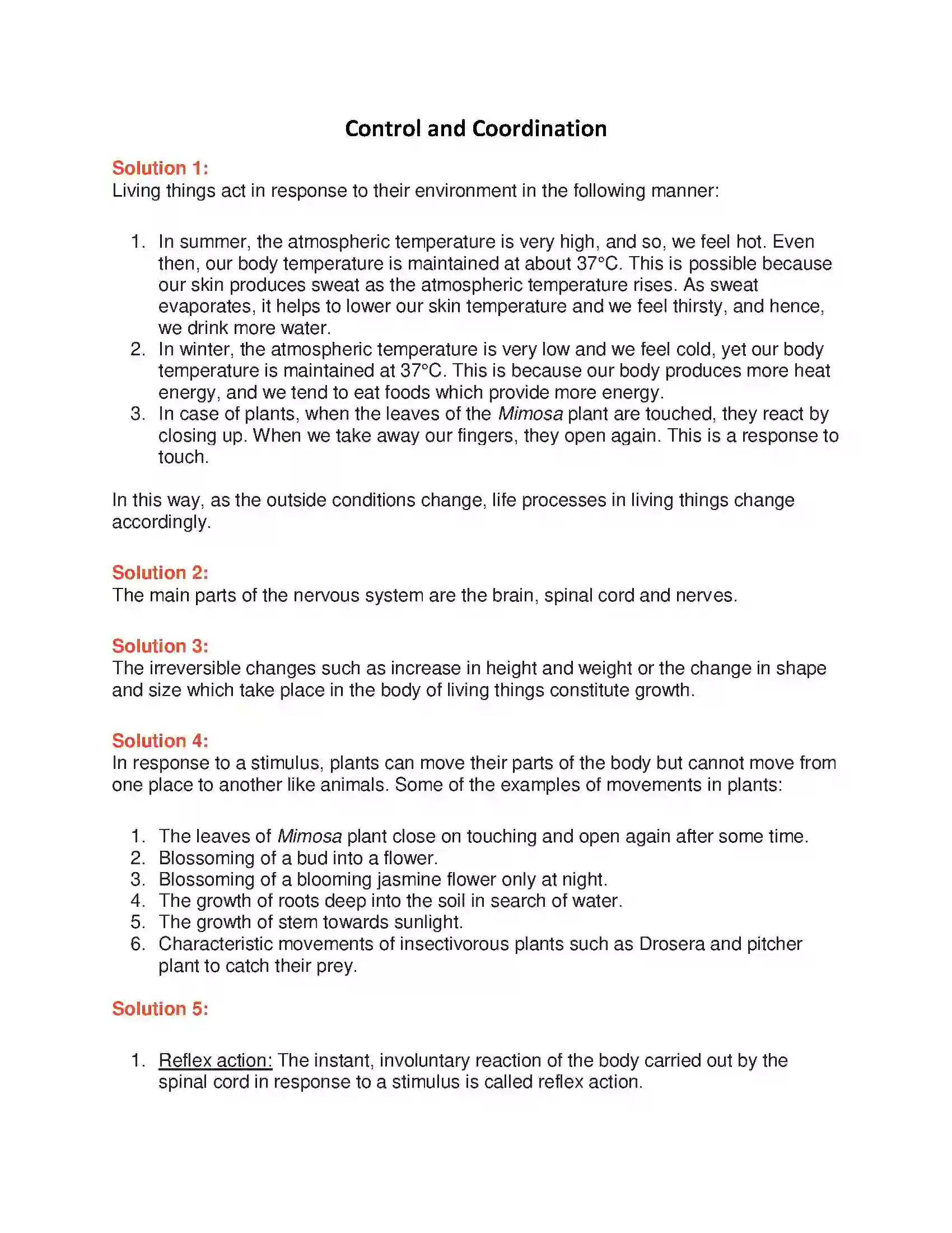 Maharashtra Board Class 7th General Science Control and Coordination Solution 1