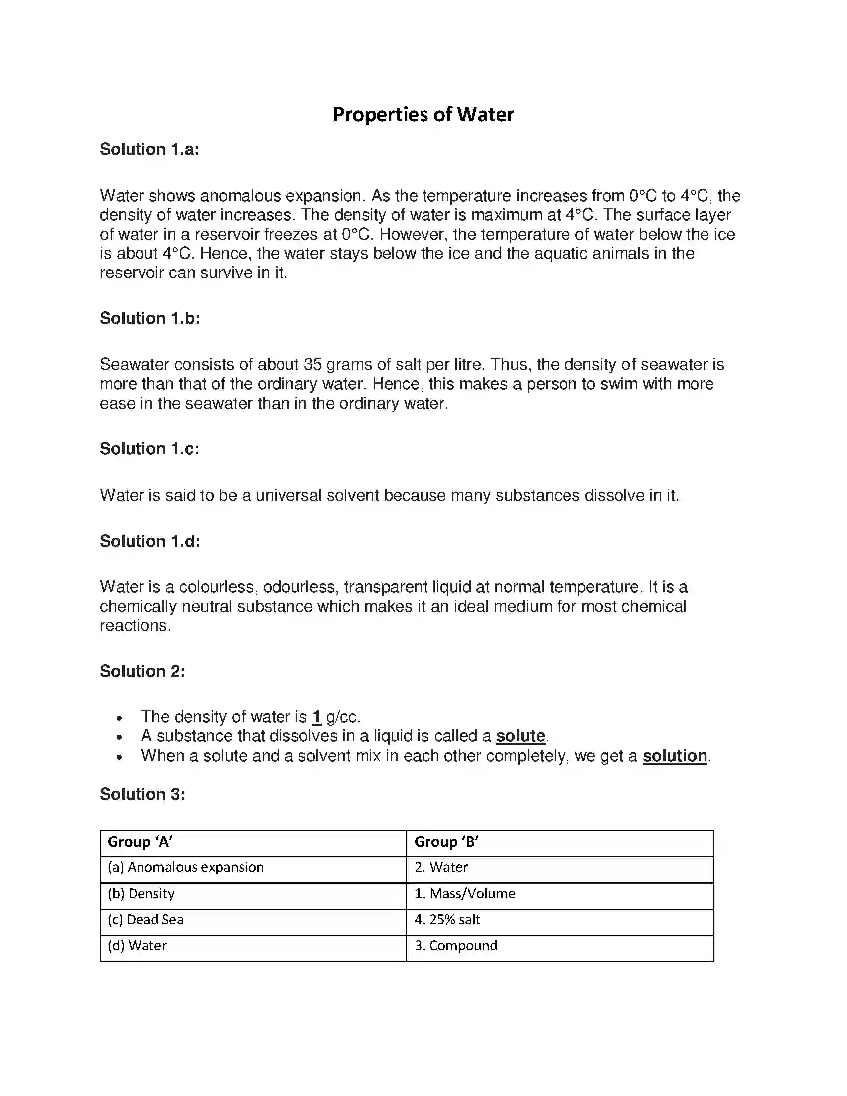 Maharashtra Board Class 7th General Science Properties of Water Solution 1