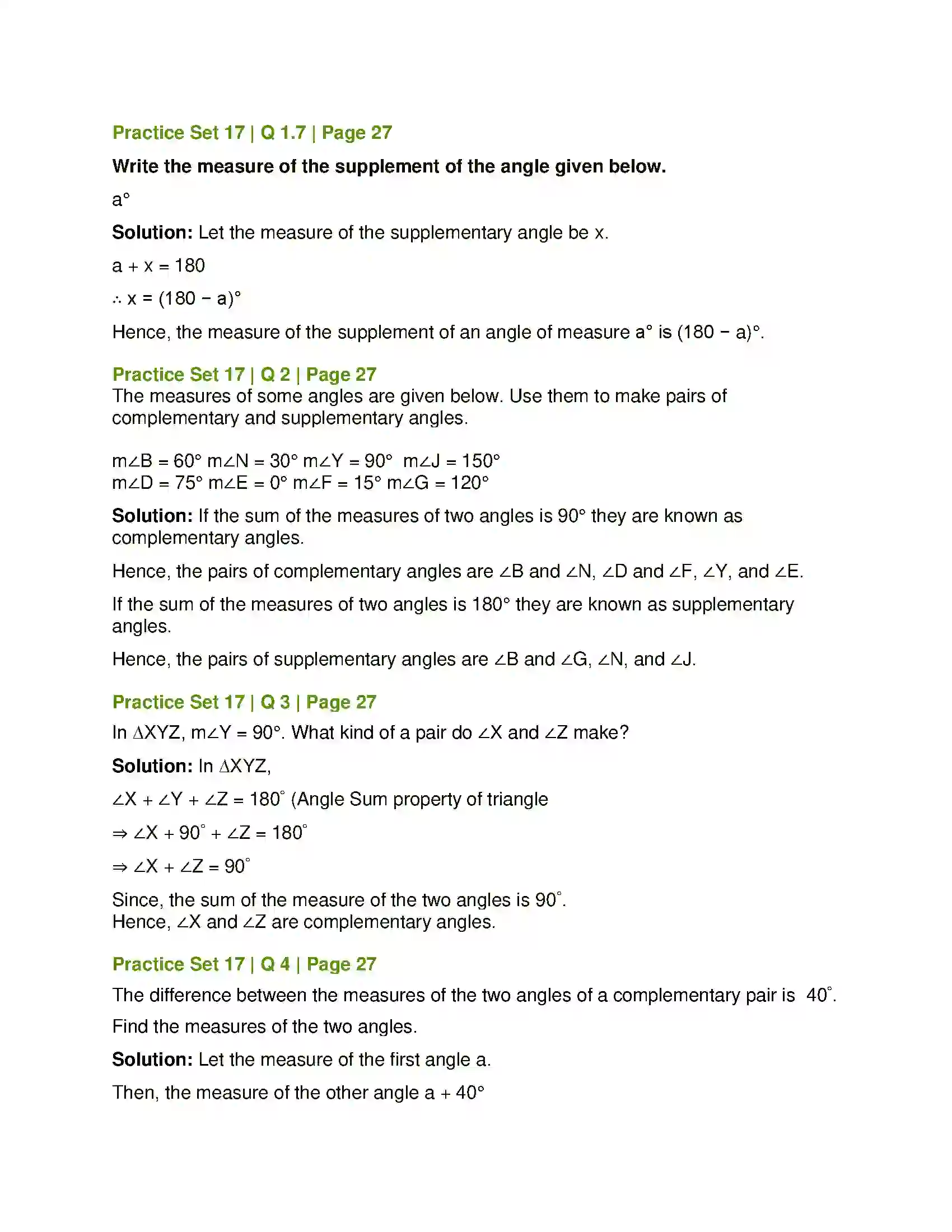 Maharashtra Board Class 7th Mathematics Angles and Pairs of Angles Solution 8