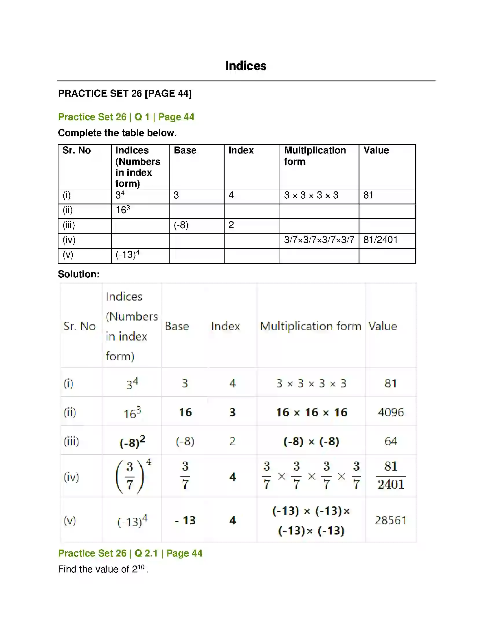 Maharashtra Board Class 7th Mathematics Indices Solution 1