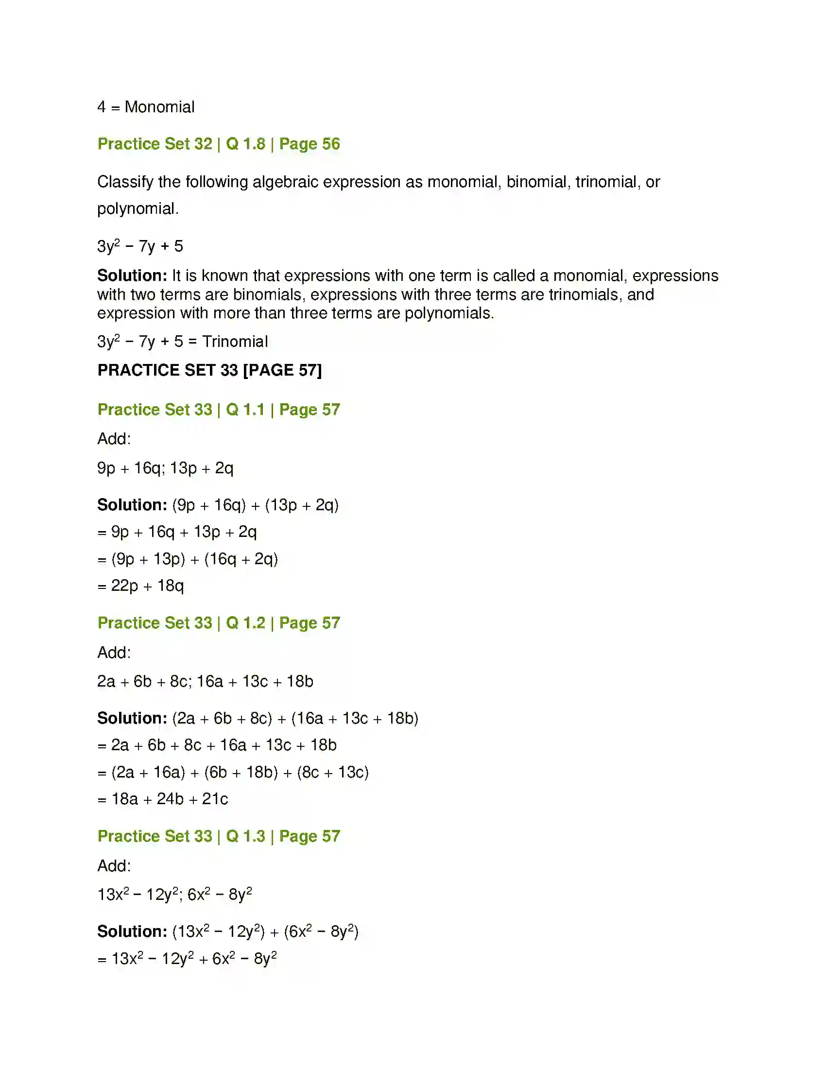 Maharashtra Board Class 7th Mathematics Algebraic Expressions and Operations on Them Solution 3
