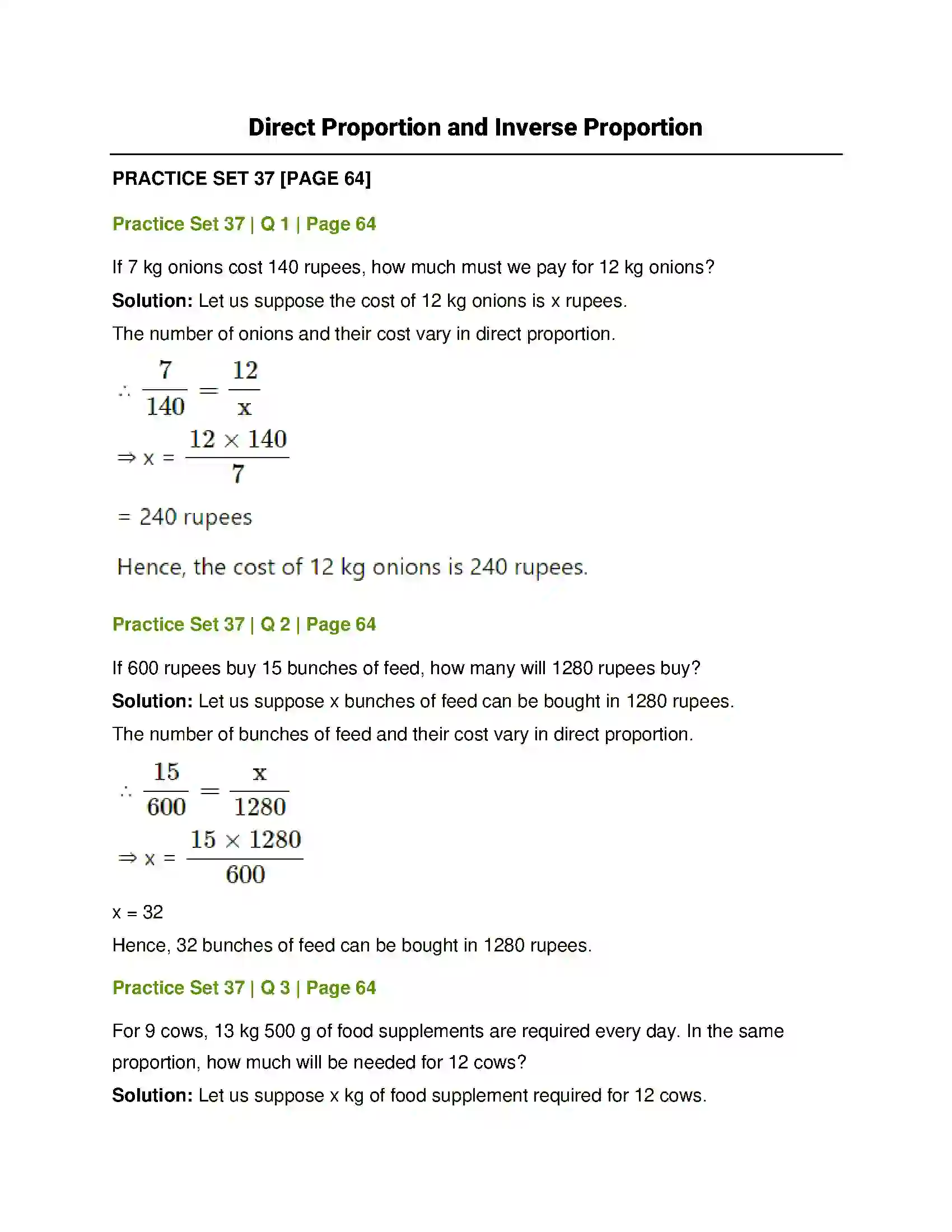 Maharashtra Board Class 7th Mathematics Direct Proportion and Inverse Proportion Solution 1