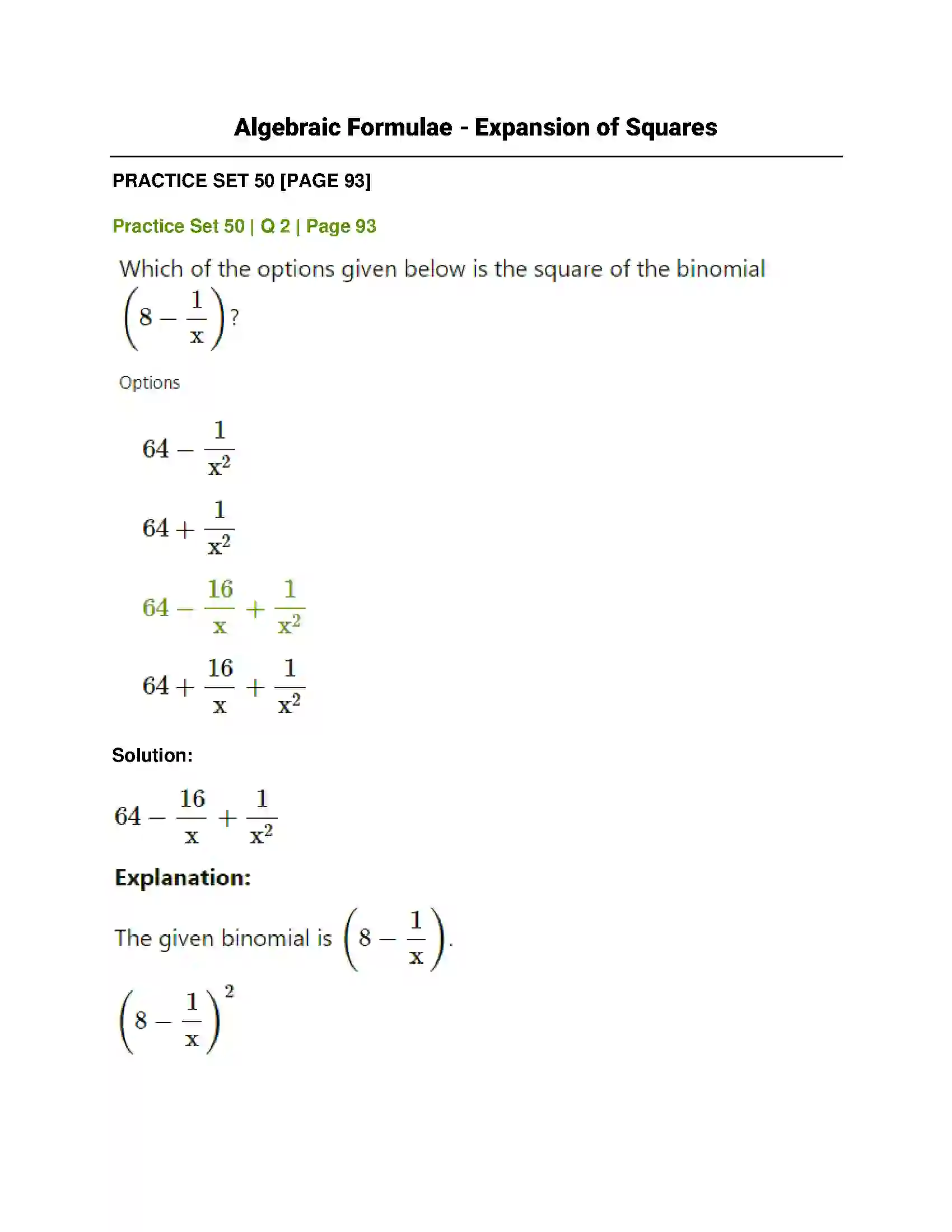 Maharashtra Board Class 7th Mathematics Algebraic Formulae - Expansion of Squares Solution 1