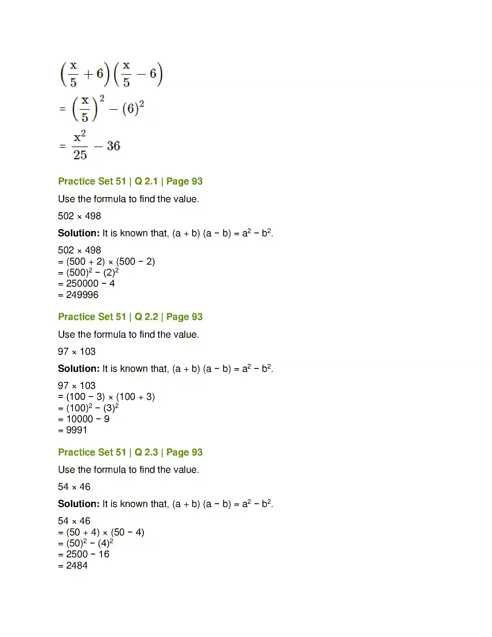 Maharashtra Board Class 7th Mathematics Algebraic Formulae - Expansion of Squares Solution 5