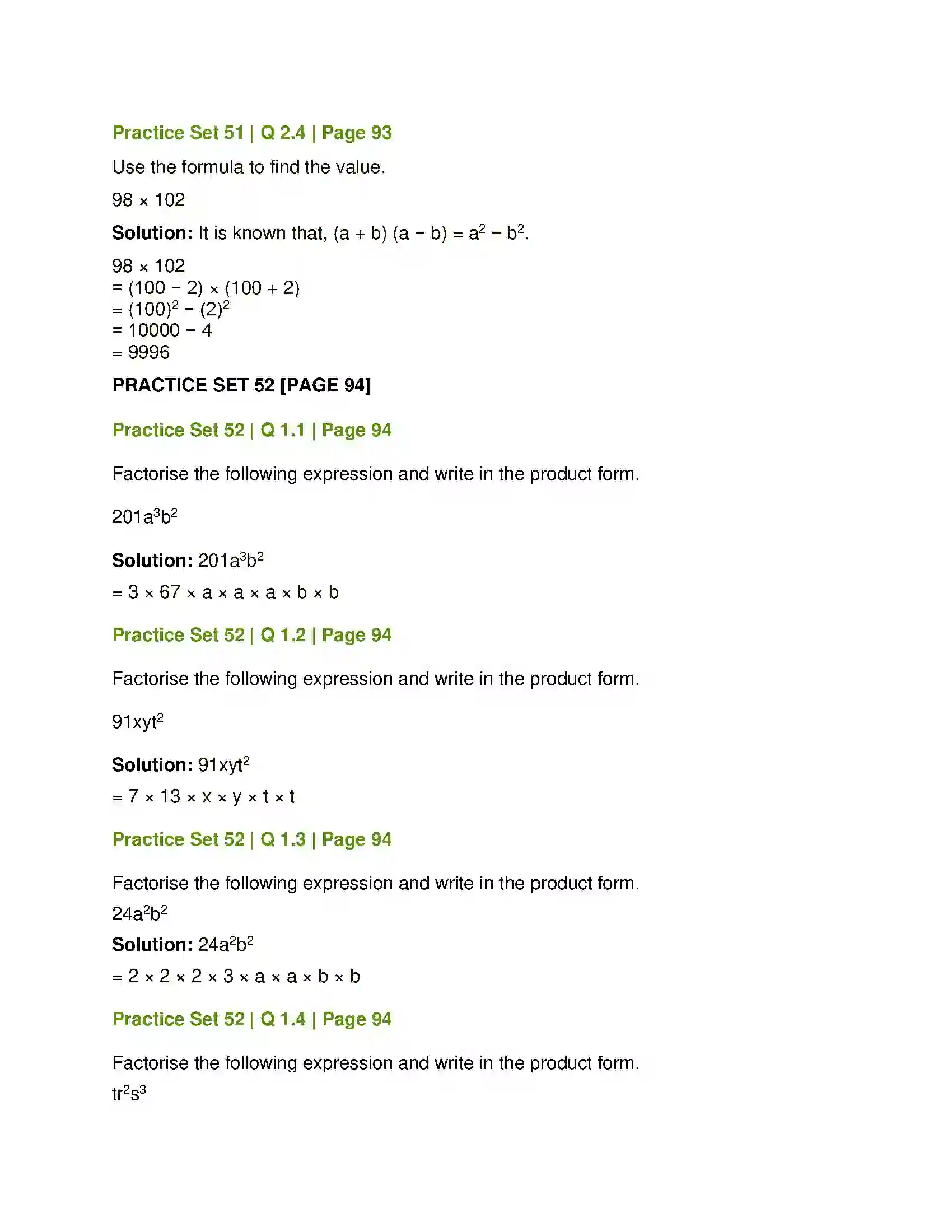 Maharashtra Board Class 7th Mathematics Algebraic Formulae - Expansion of Squares Solution 6