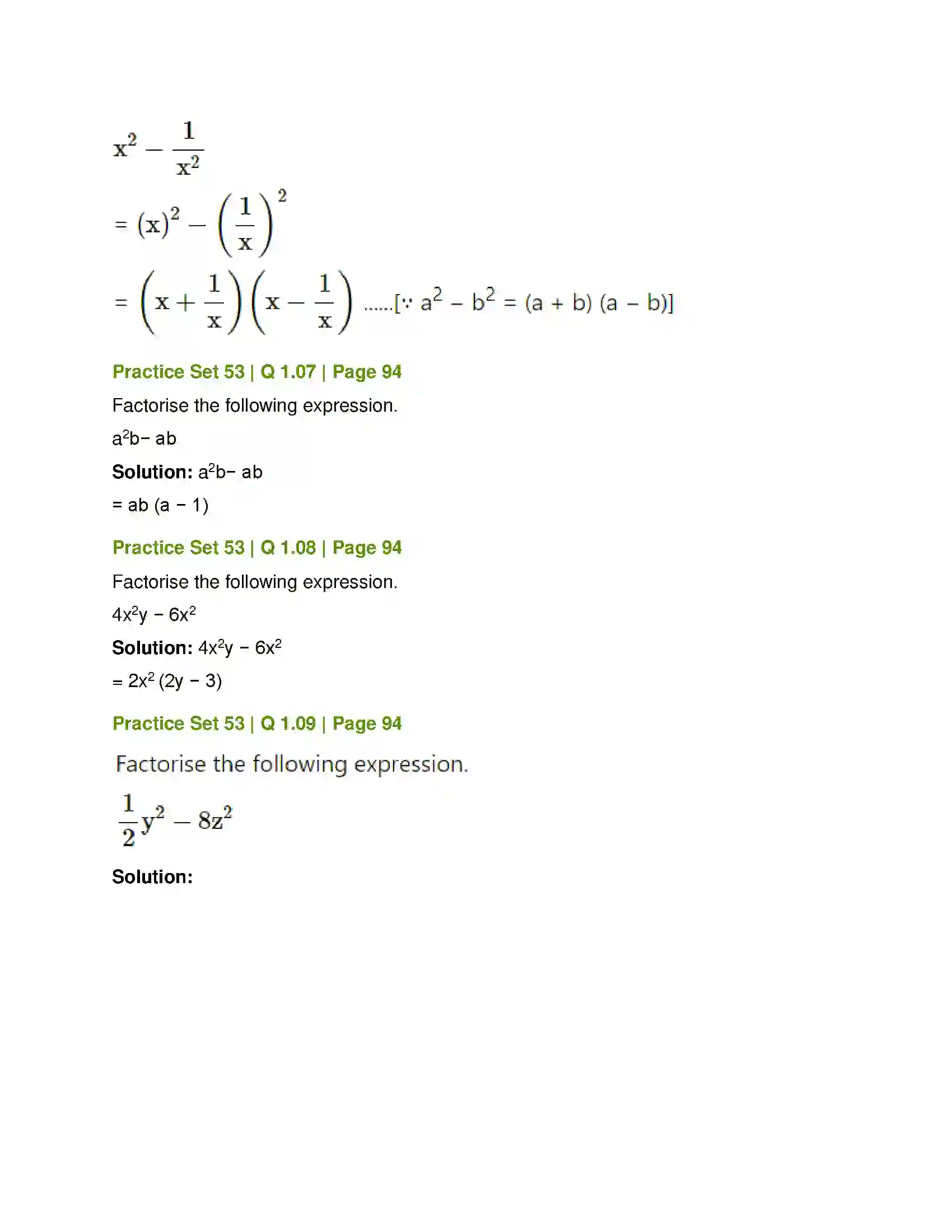 Maharashtra Board Class 7th Mathematics Algebraic Formulae - Expansion of Squares Solution 9