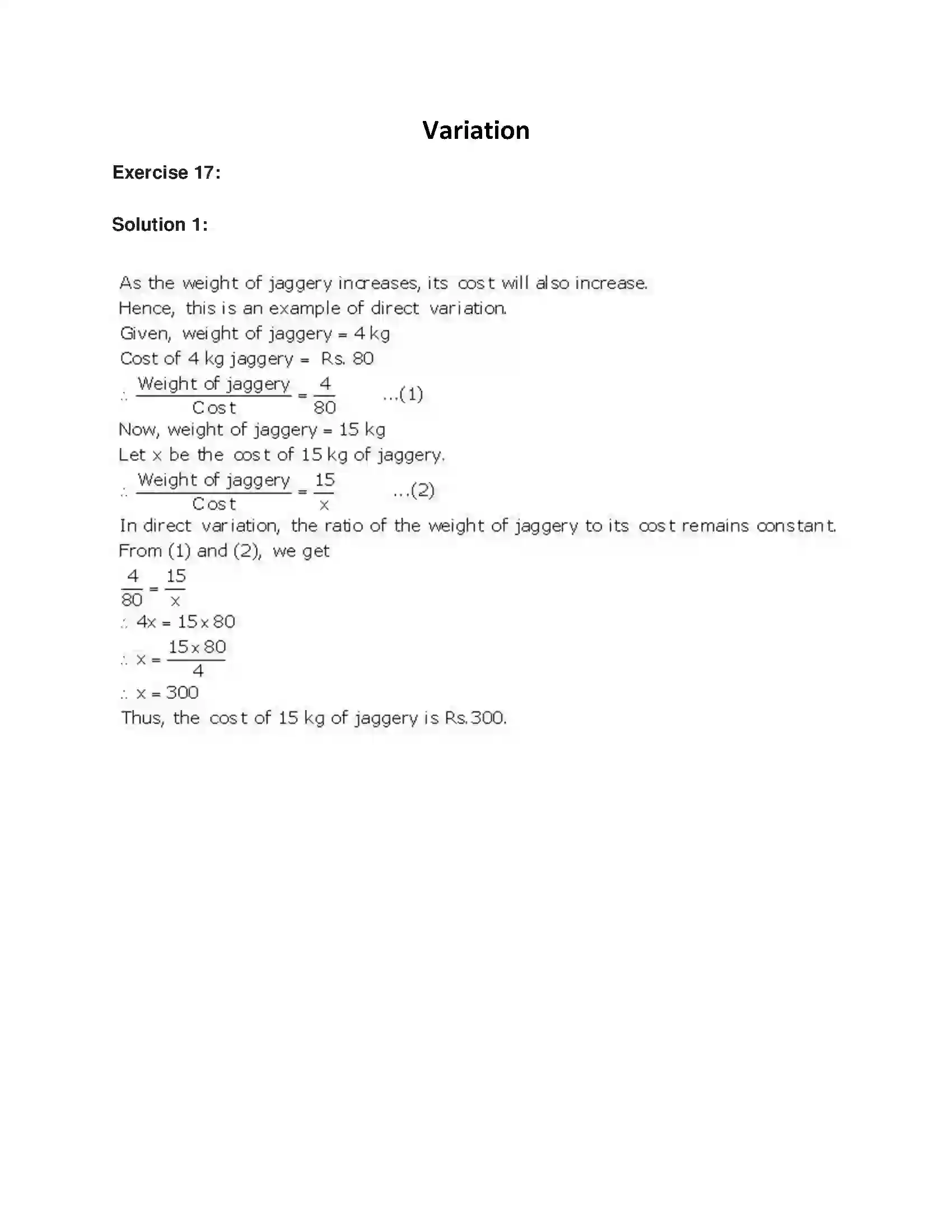 Maharashtra Board Class 7th Mathematics Variation Solution 1