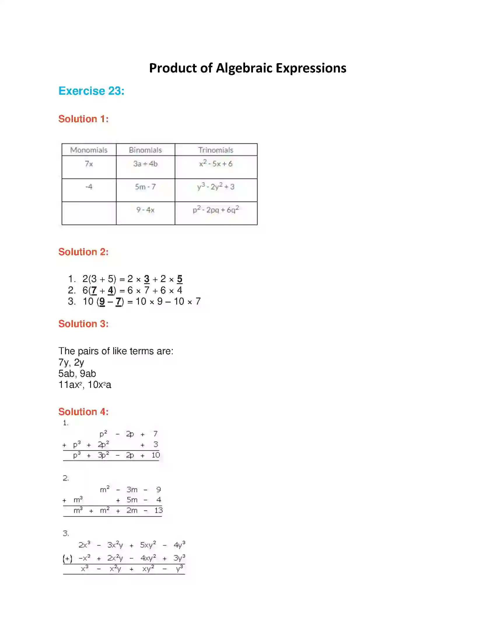 Maharashtra Board Class 7th Mathematics Product of Algebraic Expressions Solution 1