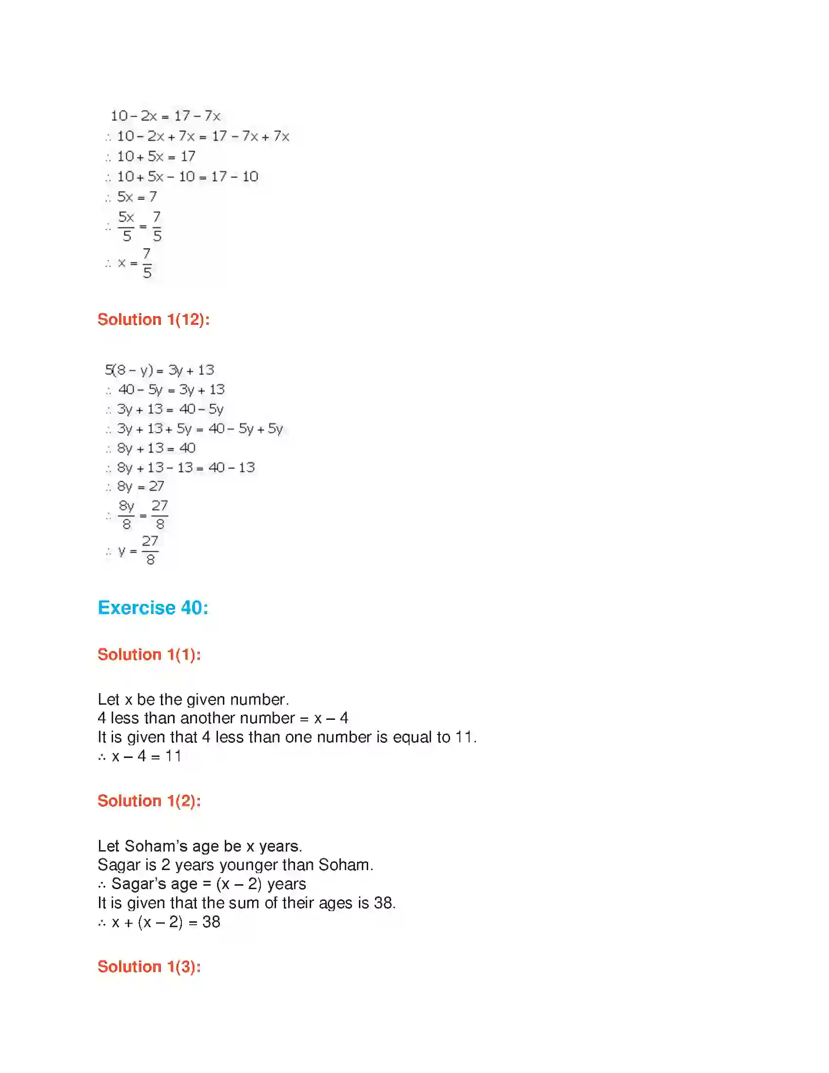 Maharashtra Board Class 7th Mathematics Equations in One Variable Solution 7