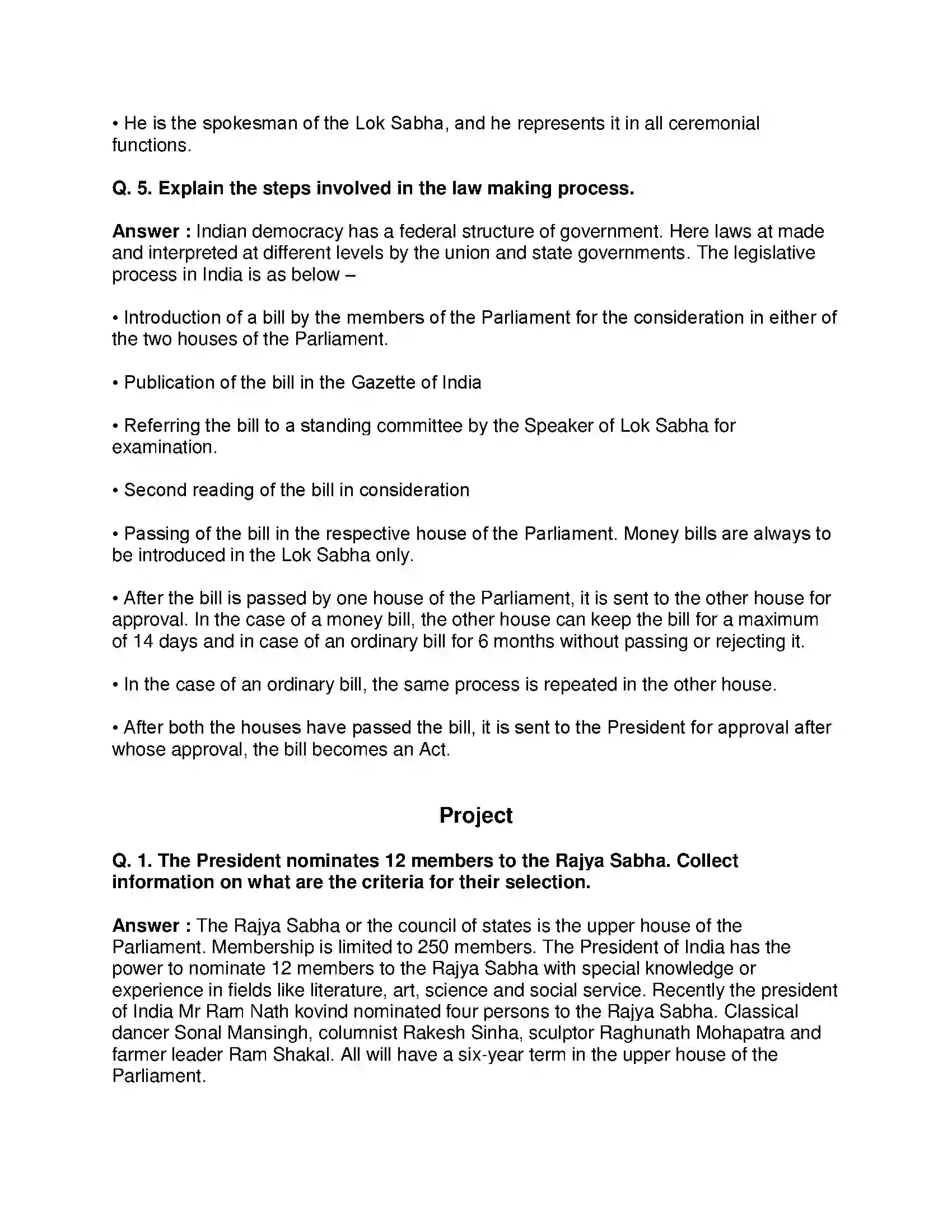 Maharashtra Board Class 8th Civics - English Medium The Indian Parliament Solution 4