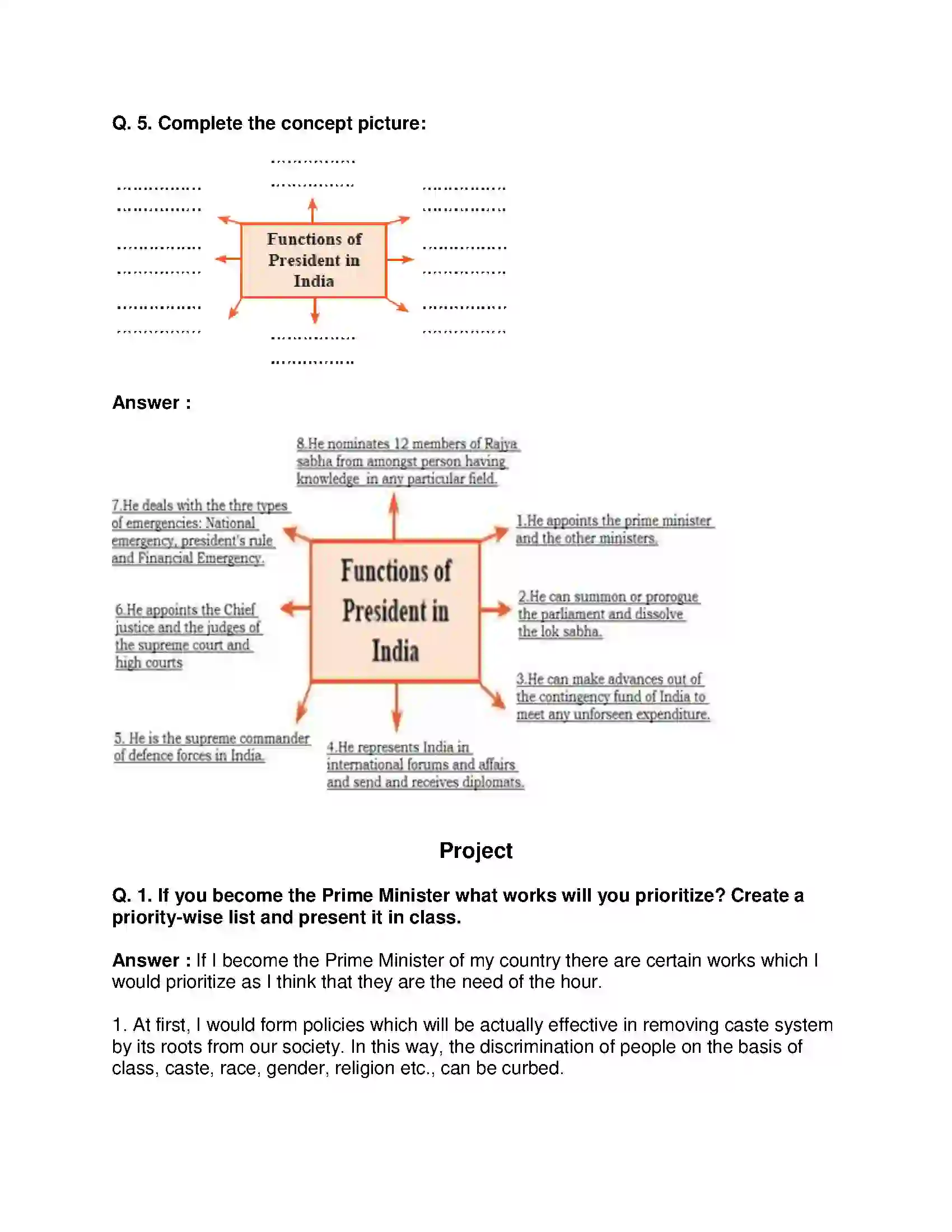 Maharashtra Board Class 8th Civics - English Medium The Union Executive Solution 5