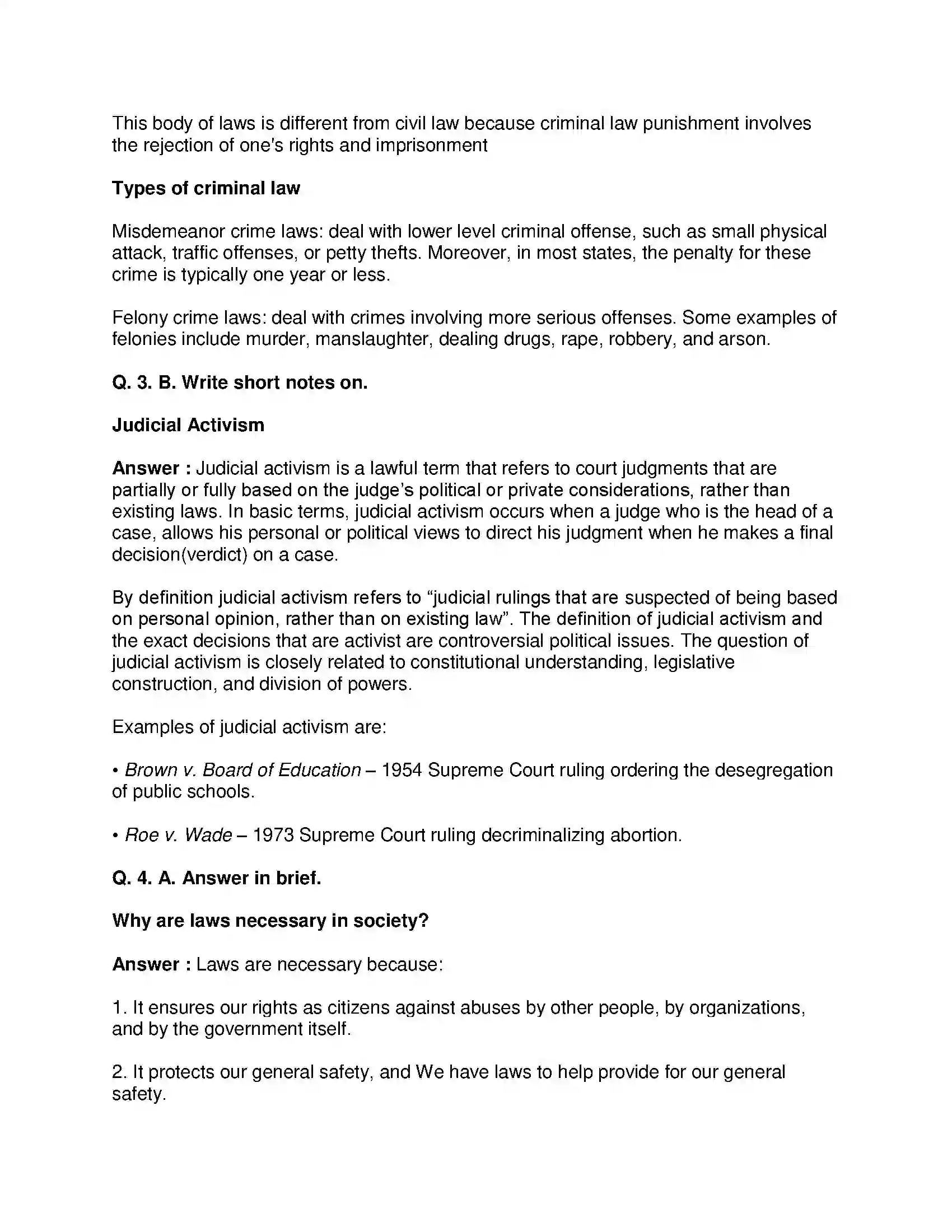 Maharashtra Board Class 8th Civics - English Medium The Indian Judicial System Solution 4