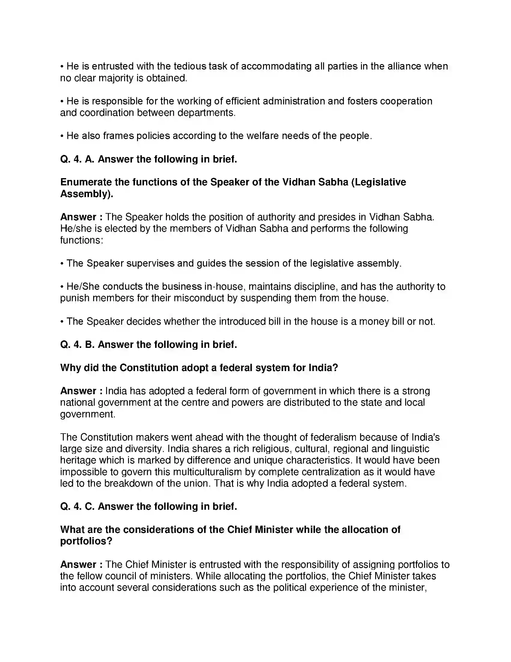 Maharashtra Board Class 8th Civics - English Medium The State Government Solution 3
