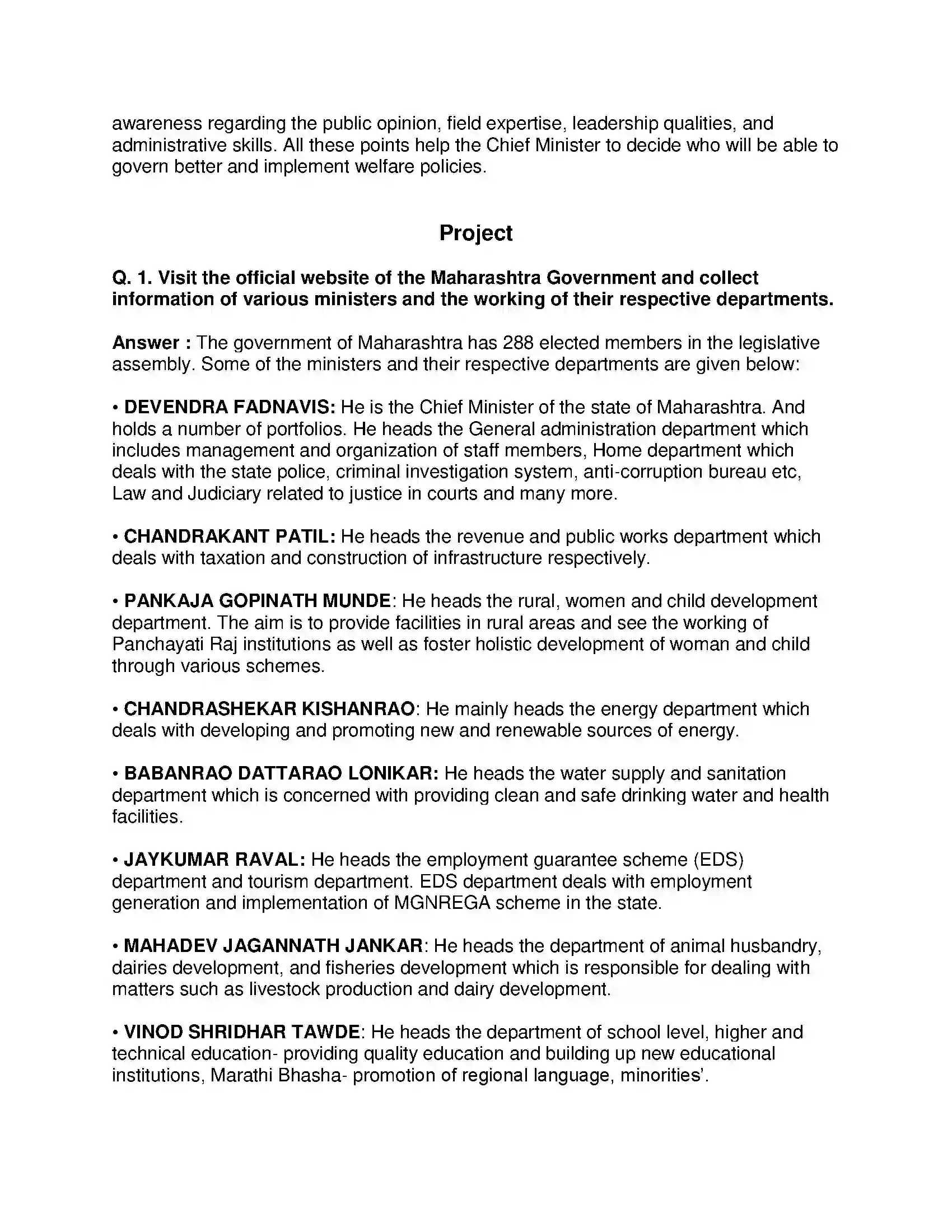 Maharashtra Board Class 8th Civics - English Medium The State Government Solution 4