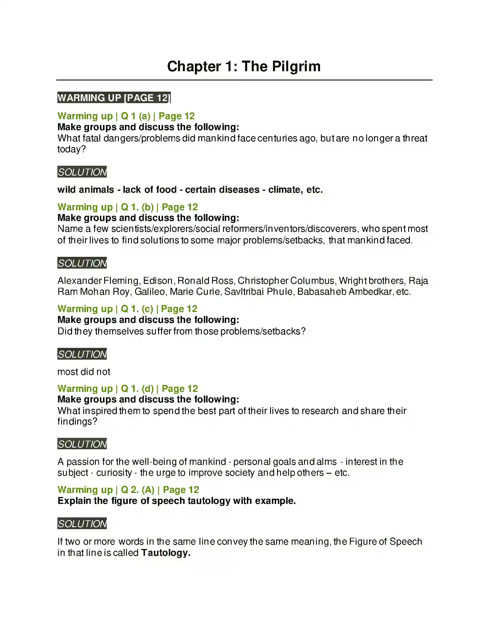Maharashtra Board Class 8th English 1.3 The Pilgrim Solution 1