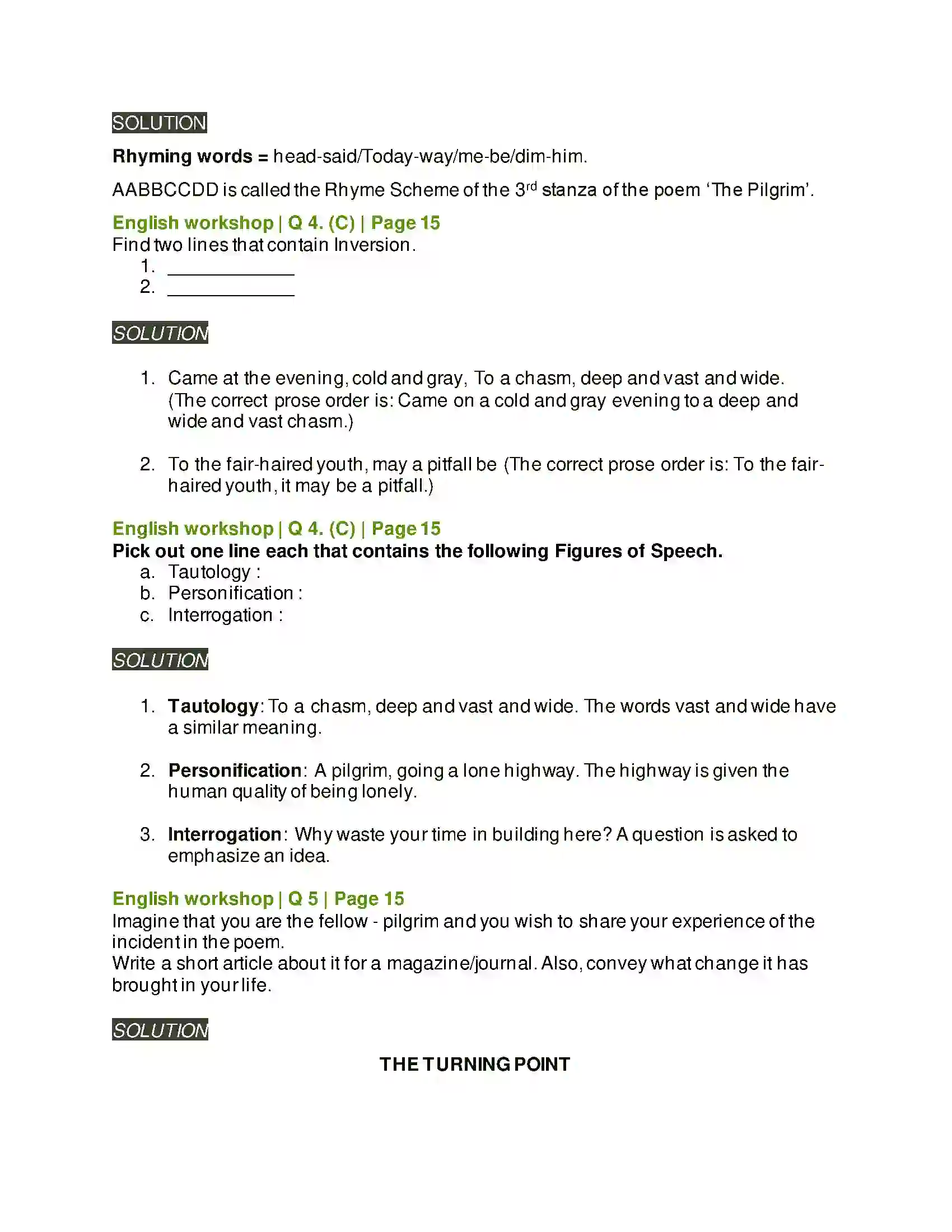 Maharashtra Board Class 8th English 1.3 The Pilgrim Solution 6