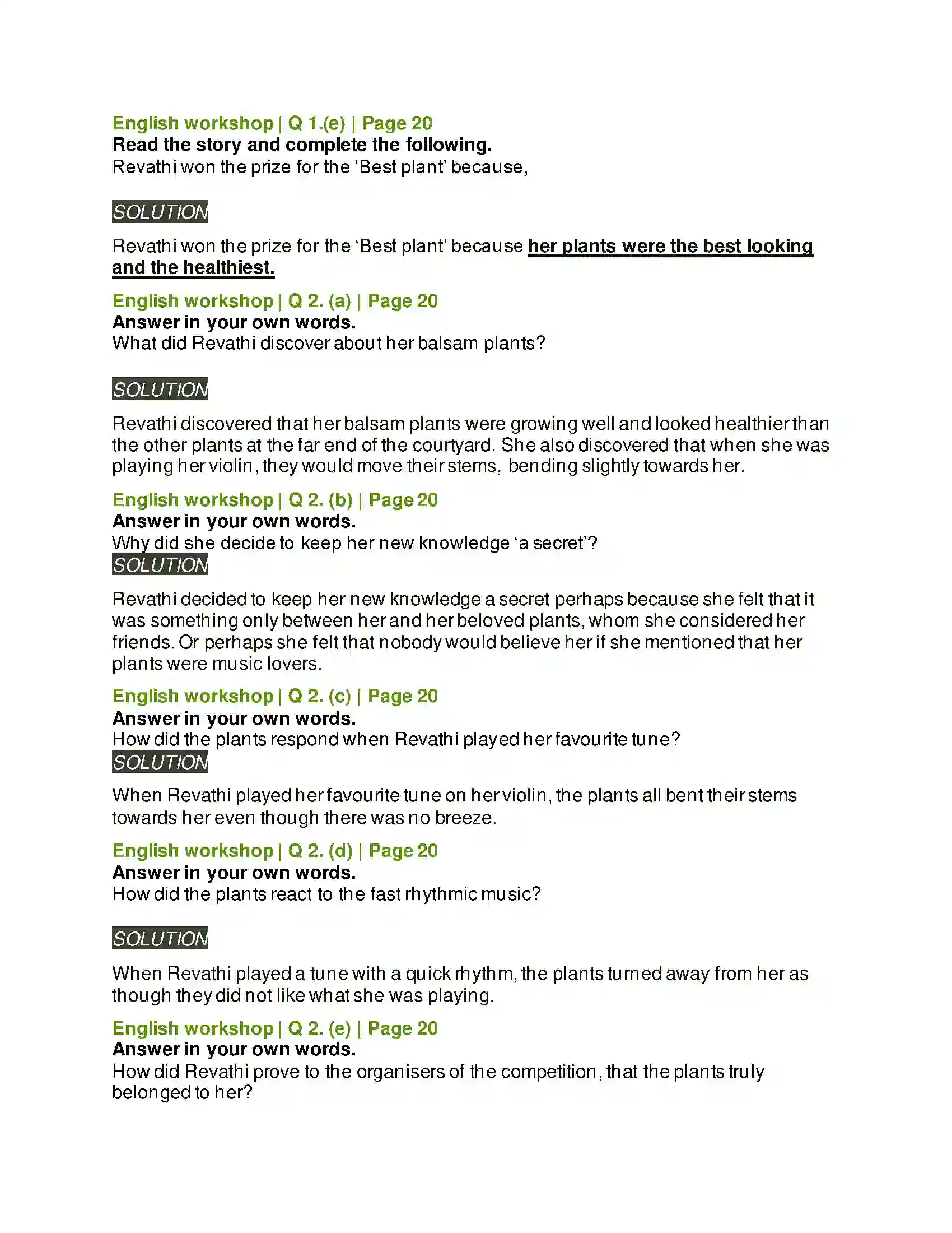 Maharashtra Board Class 8th English 1.4 Revathi’s Musical Plants Solution 2