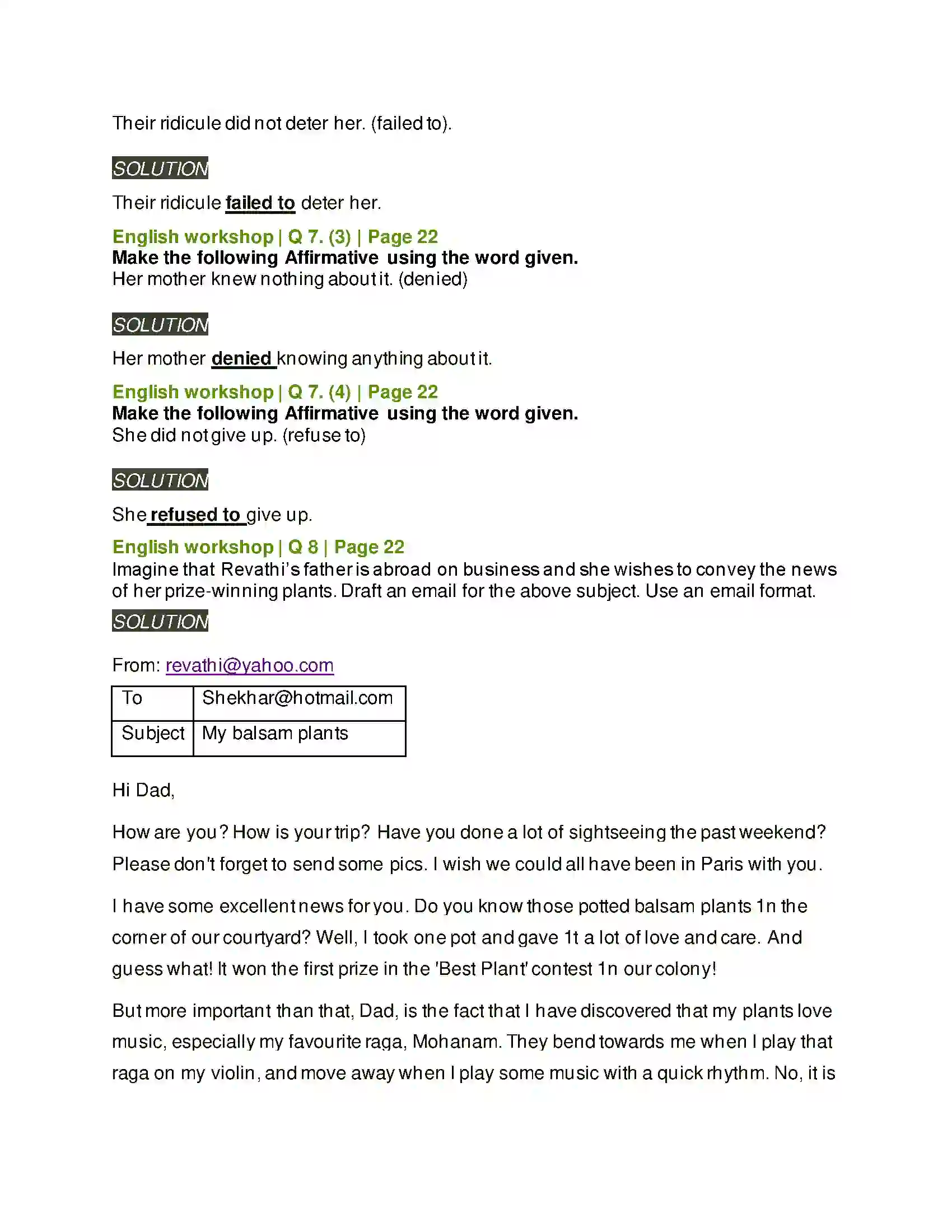 Maharashtra Board Class 8th English 1.4 Revathi’s Musical Plants Solution 7