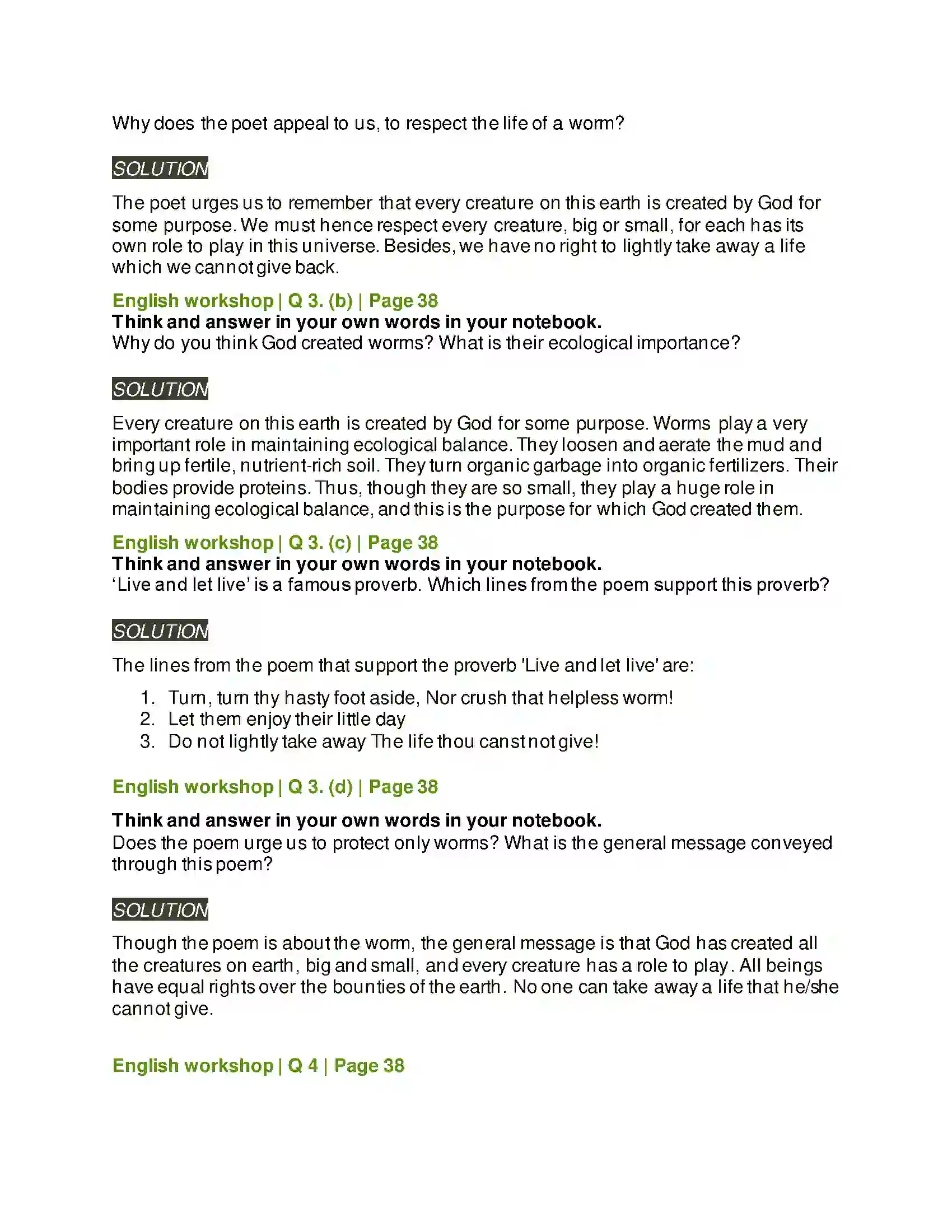 Maharashtra Board Class 8th English 2.3 The Worm Solution 3