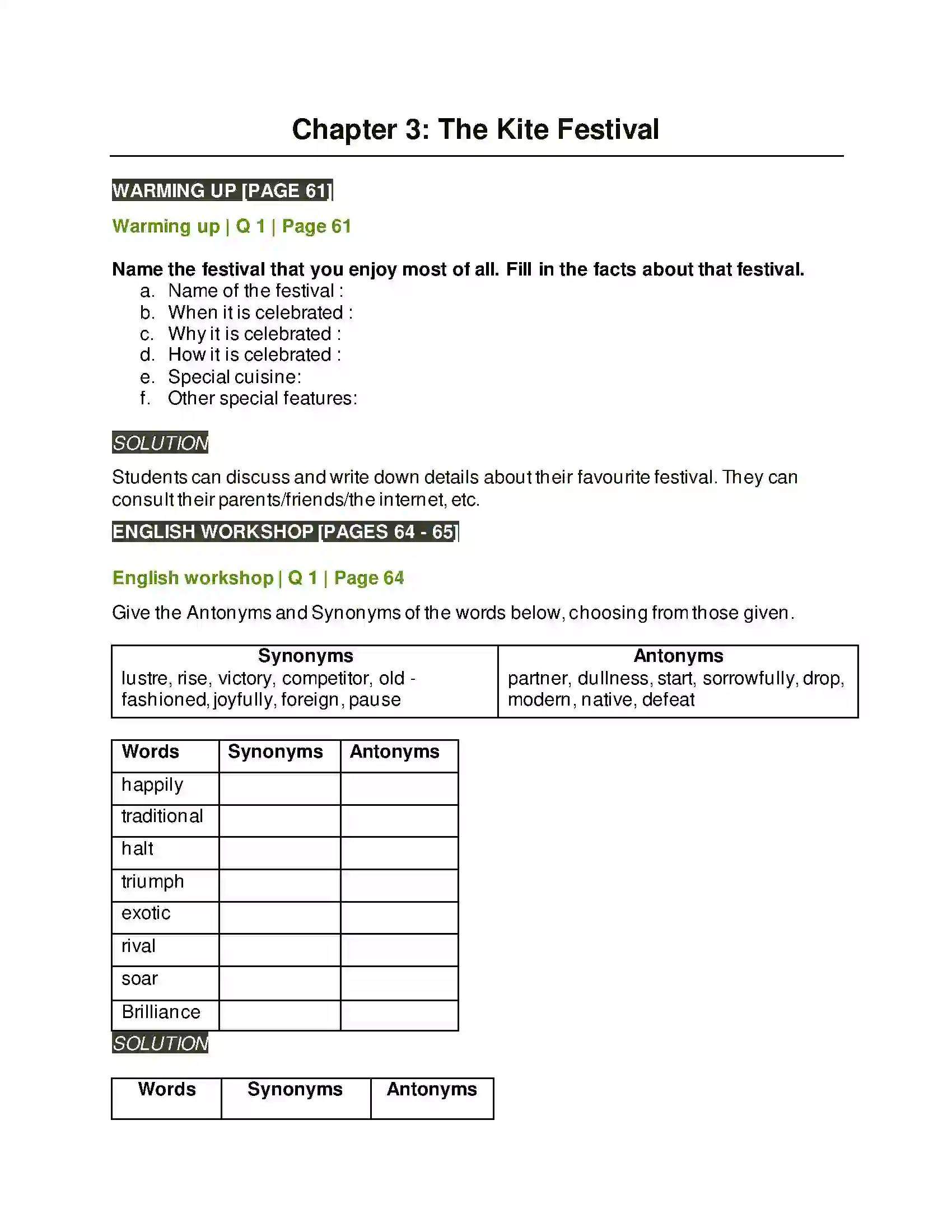 Maharashtra Board Class 8th English 3.2 The Kite Festival Solution 1