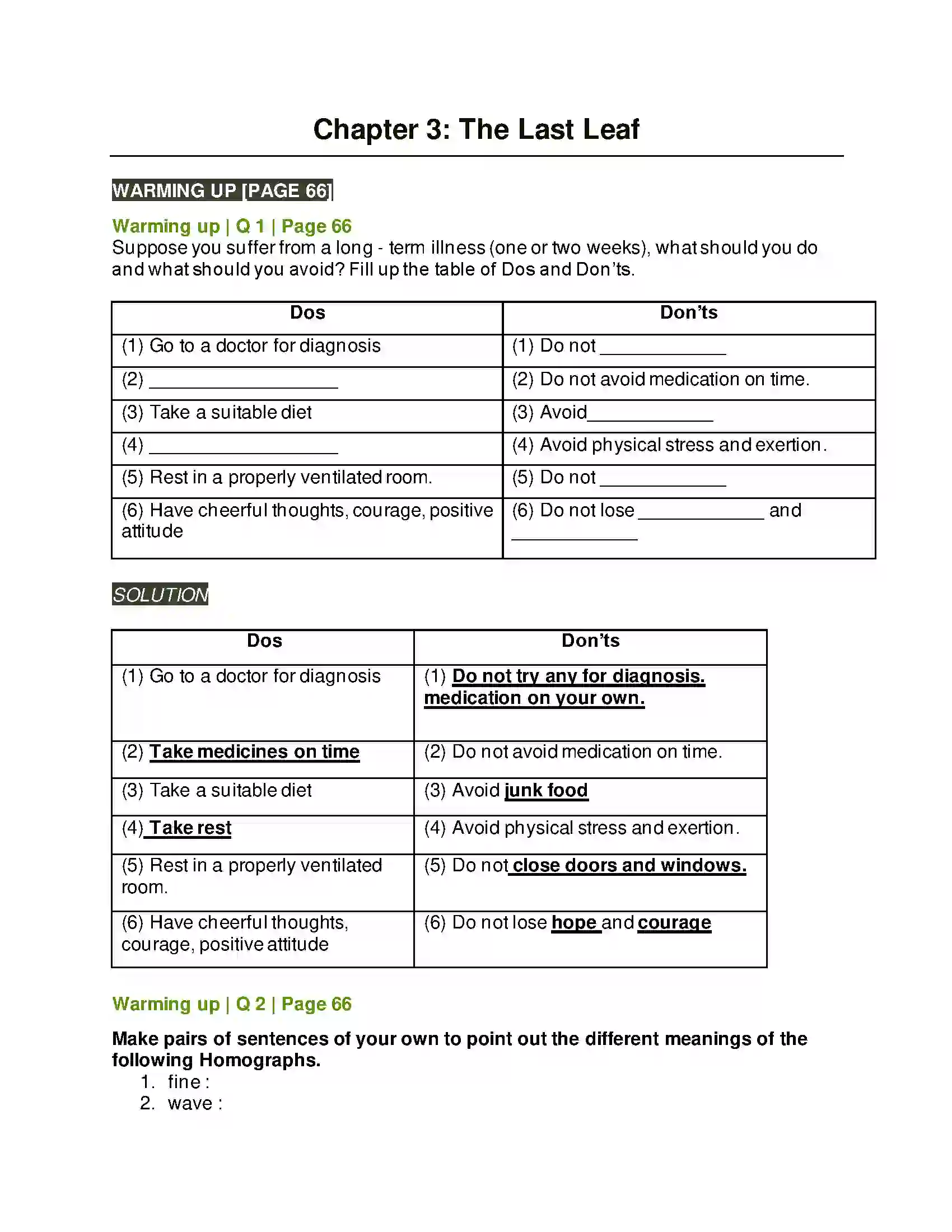 Maharashtra Board Class 8th English 3.3 The Last Leaf Solution 1