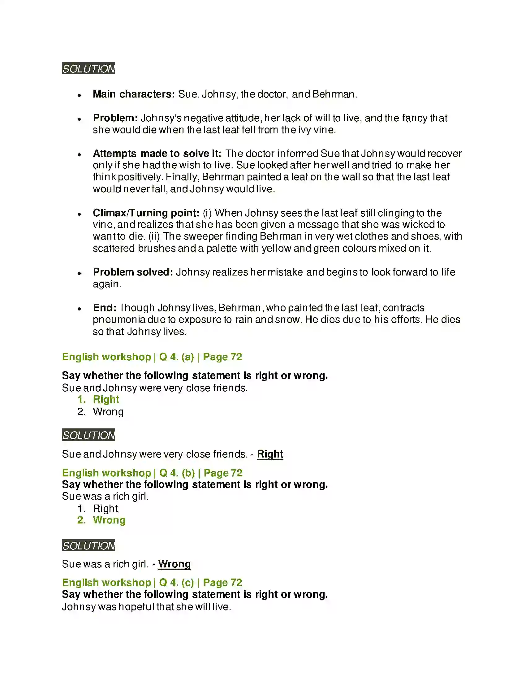 Maharashtra Board Class 8th English 3.3 The Last Leaf Solution 5