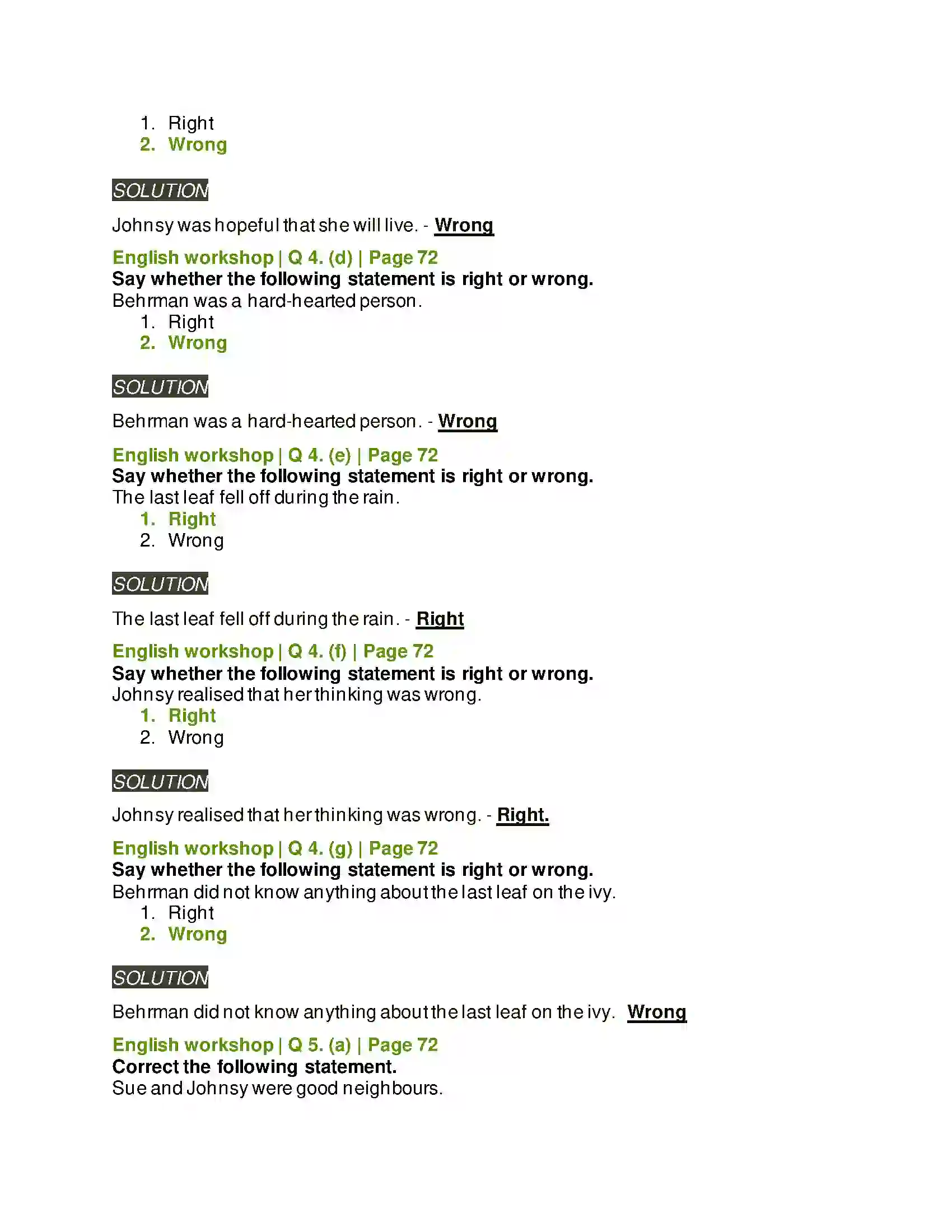 Maharashtra Board Class 8th English 3.3 The Last Leaf Solution 6