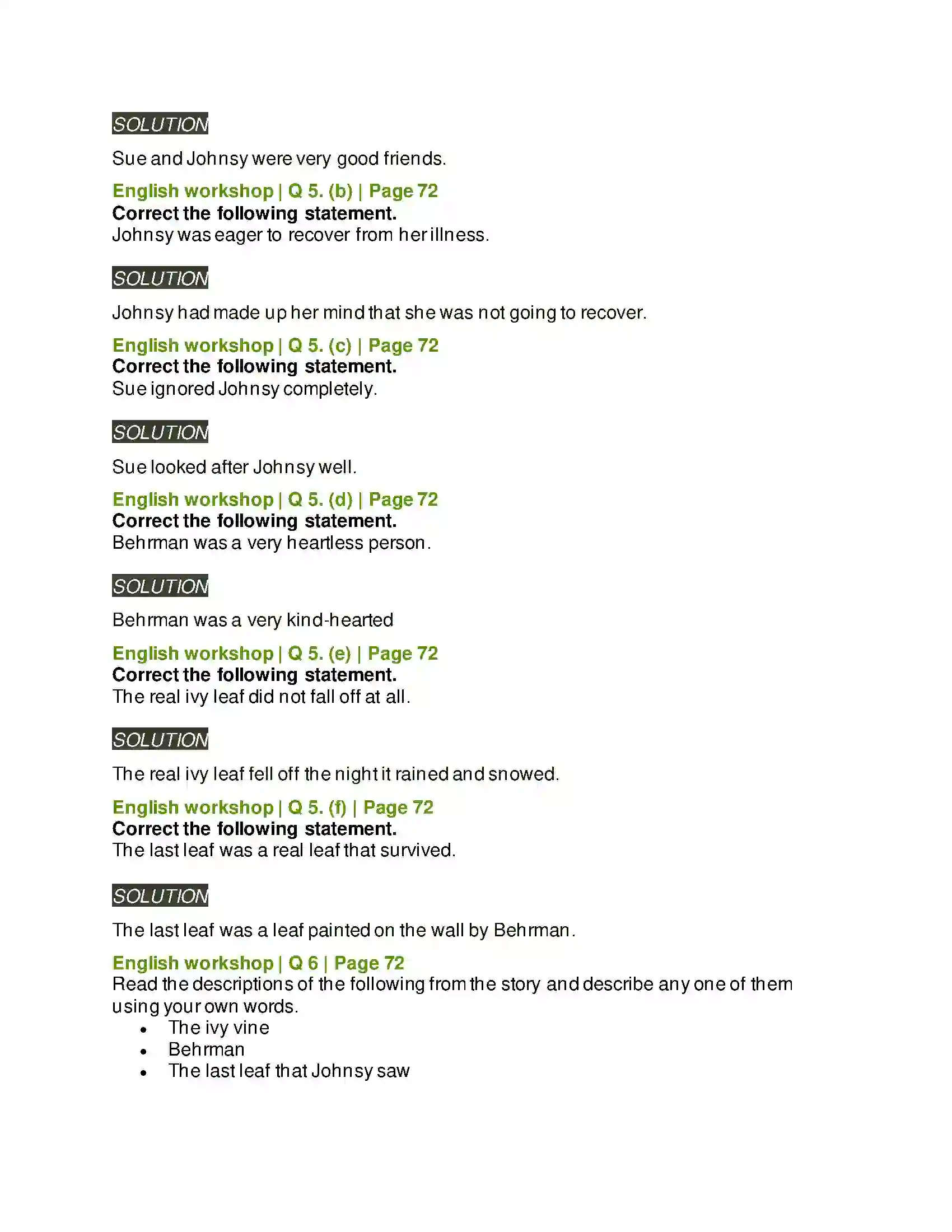 Maharashtra Board Class 8th English 3.3 The Last Leaf Solution 7