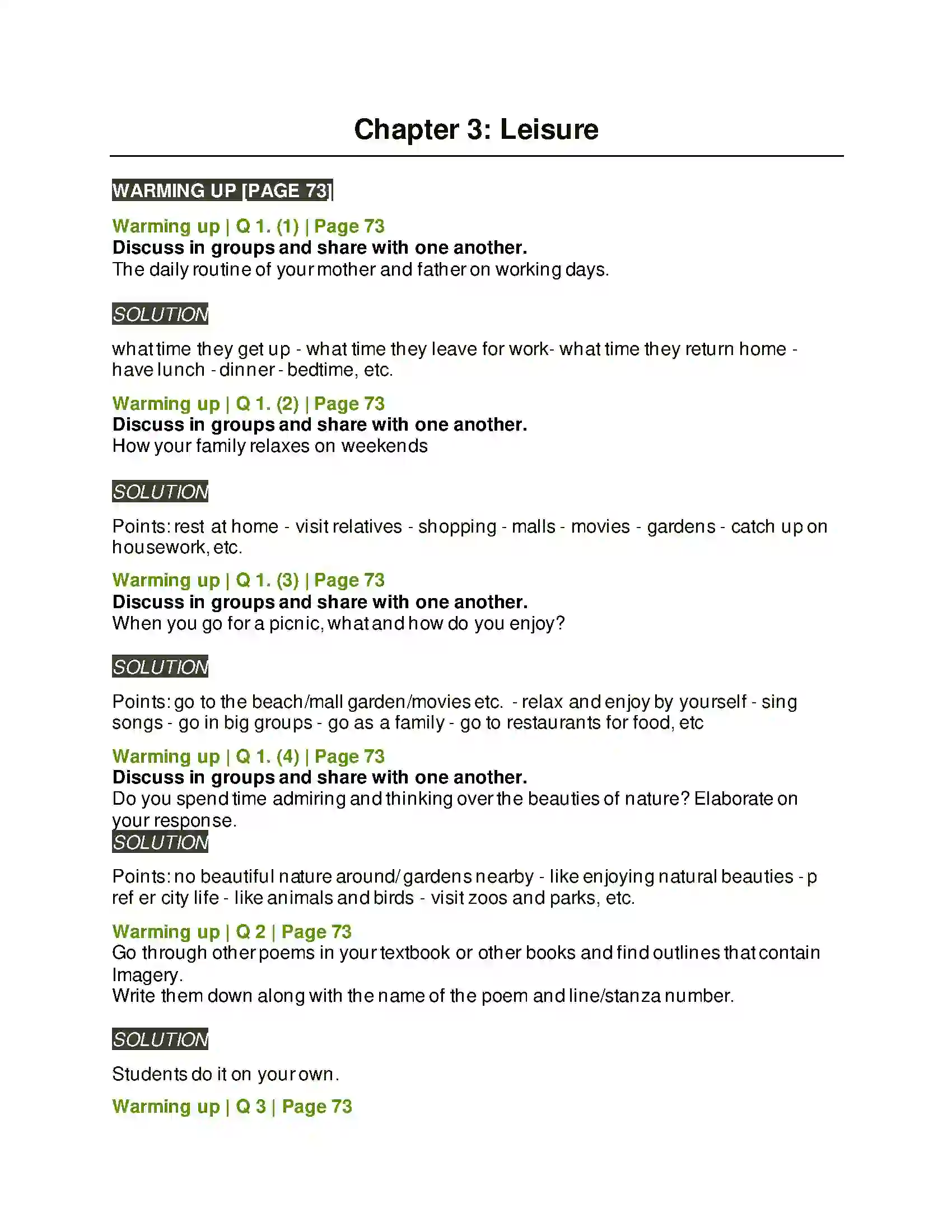Maharashtra Board Class 8th English 3.4 Leisure Solution 1