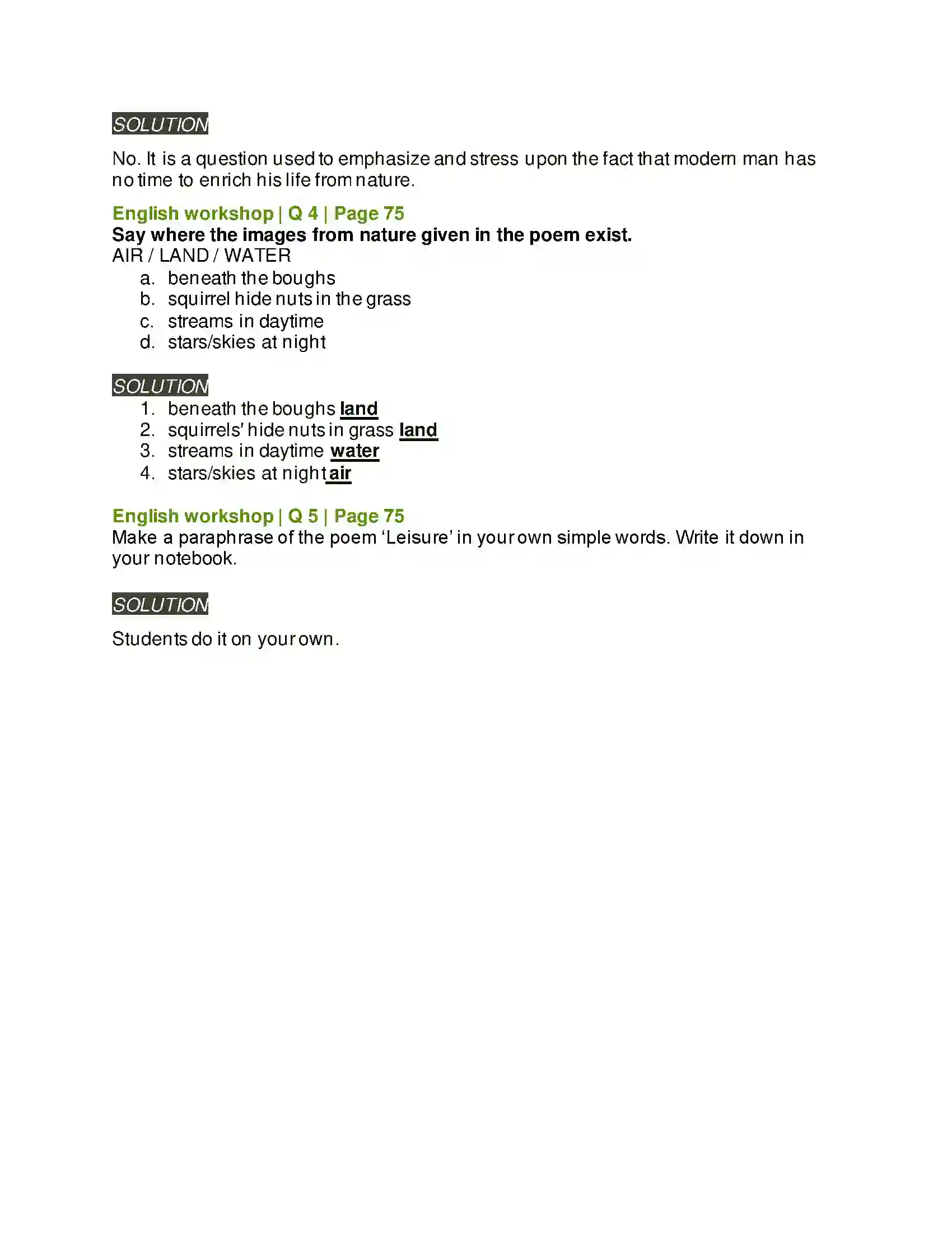 Maharashtra Board Class 8th English 3.4 Leisure Solution 5