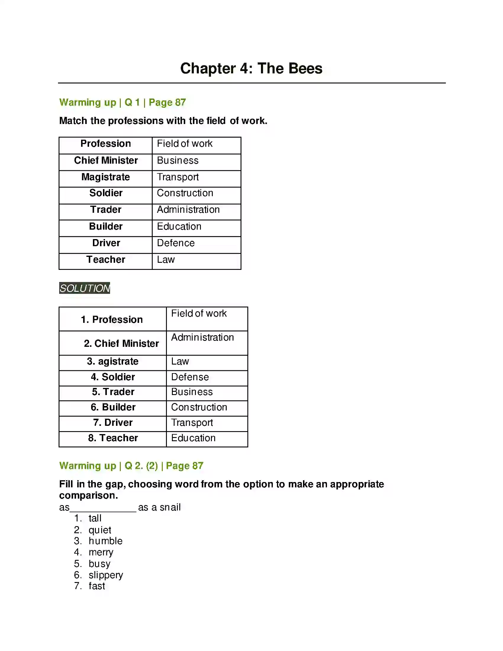 Maharashtra Board Class 8th English 4.3 The Bees Solution 1