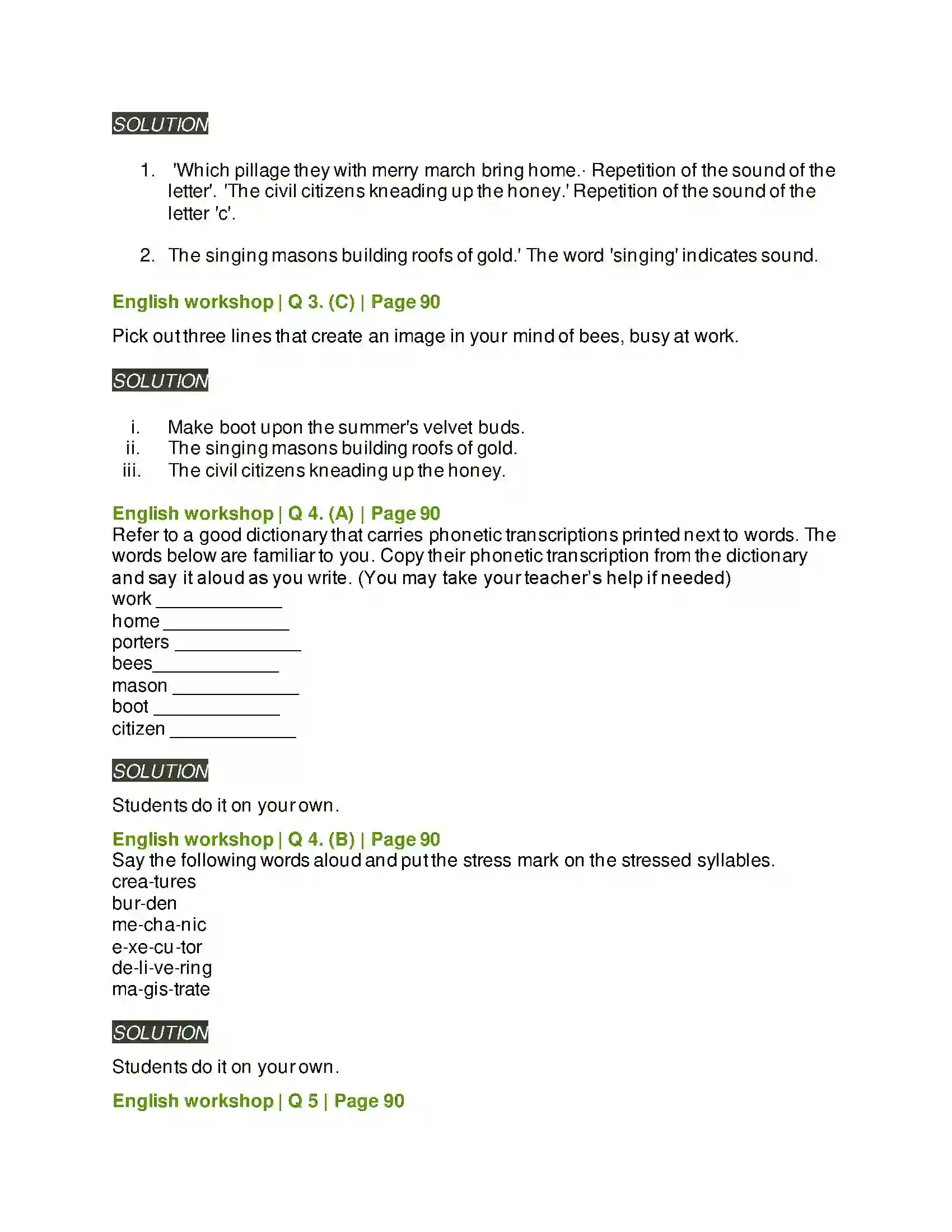Maharashtra Board Class 8th English 4.3 The Bees Solution 8
